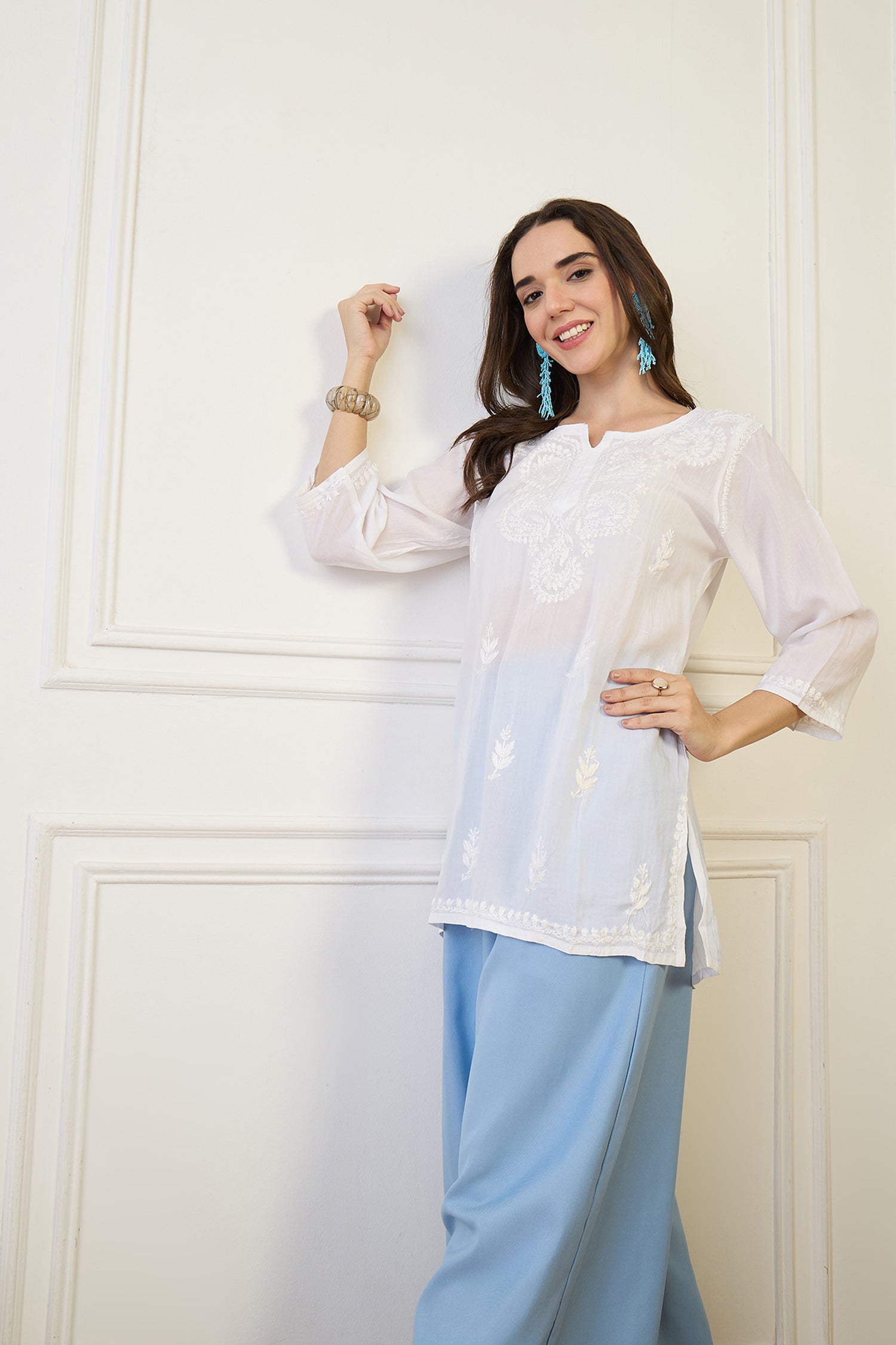 Miza White Chikankari Short Kurta