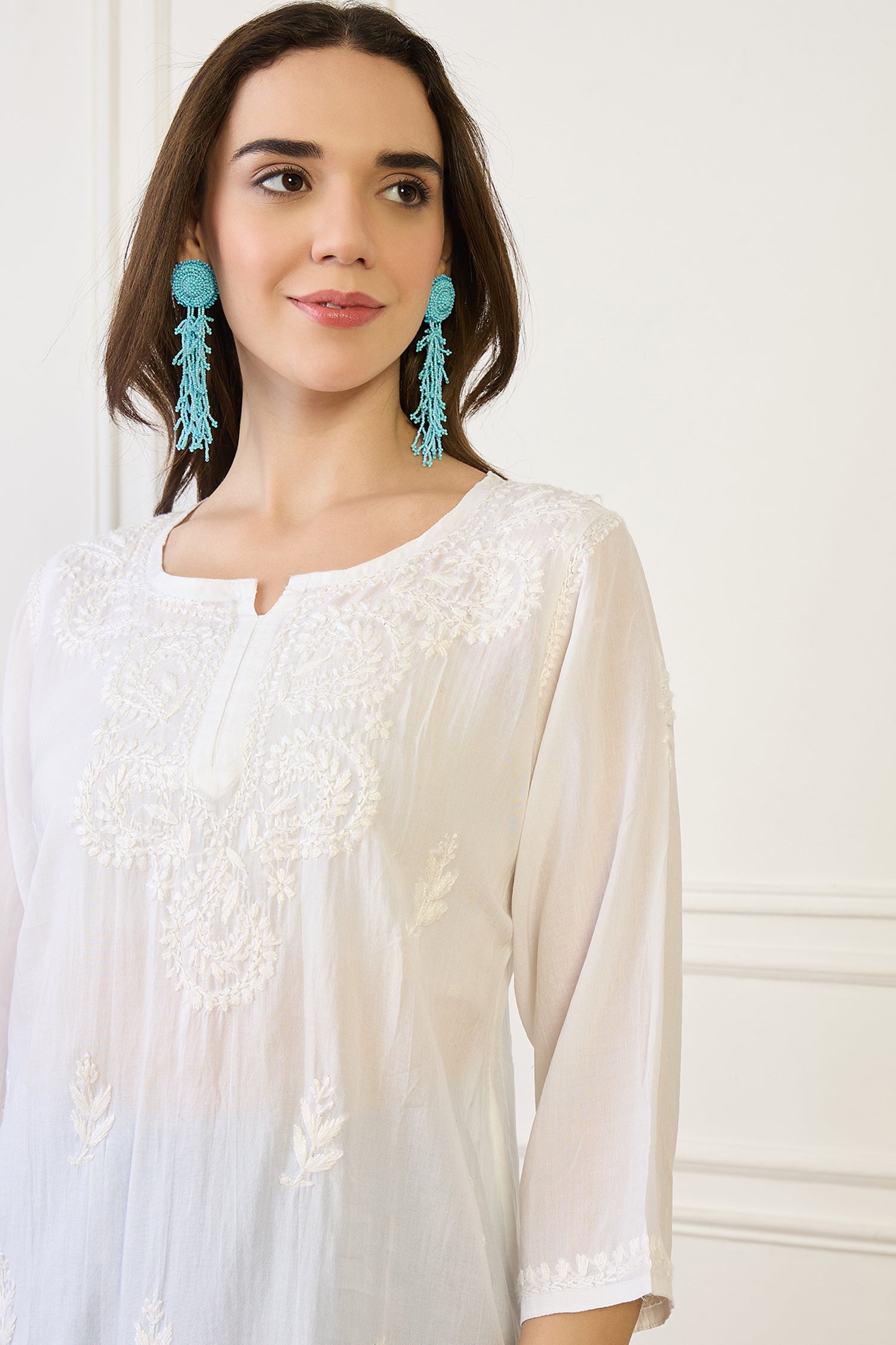 Miza White Chikankari Short Kurta