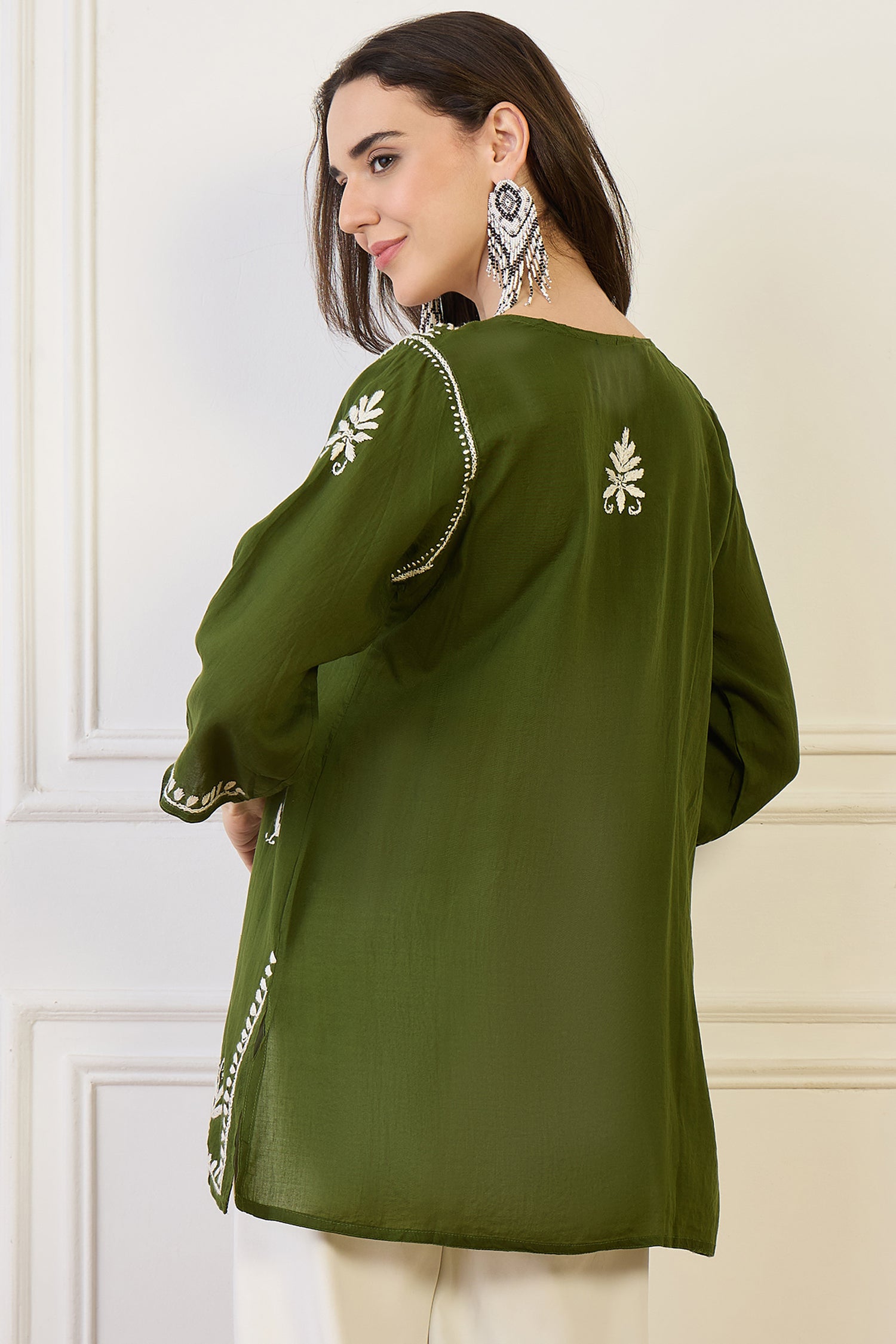 Sadia Green Chikankari Short Kurta