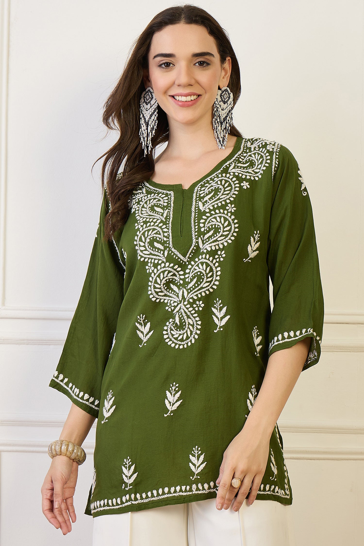 Sadia Green Chikankari Short Kurta