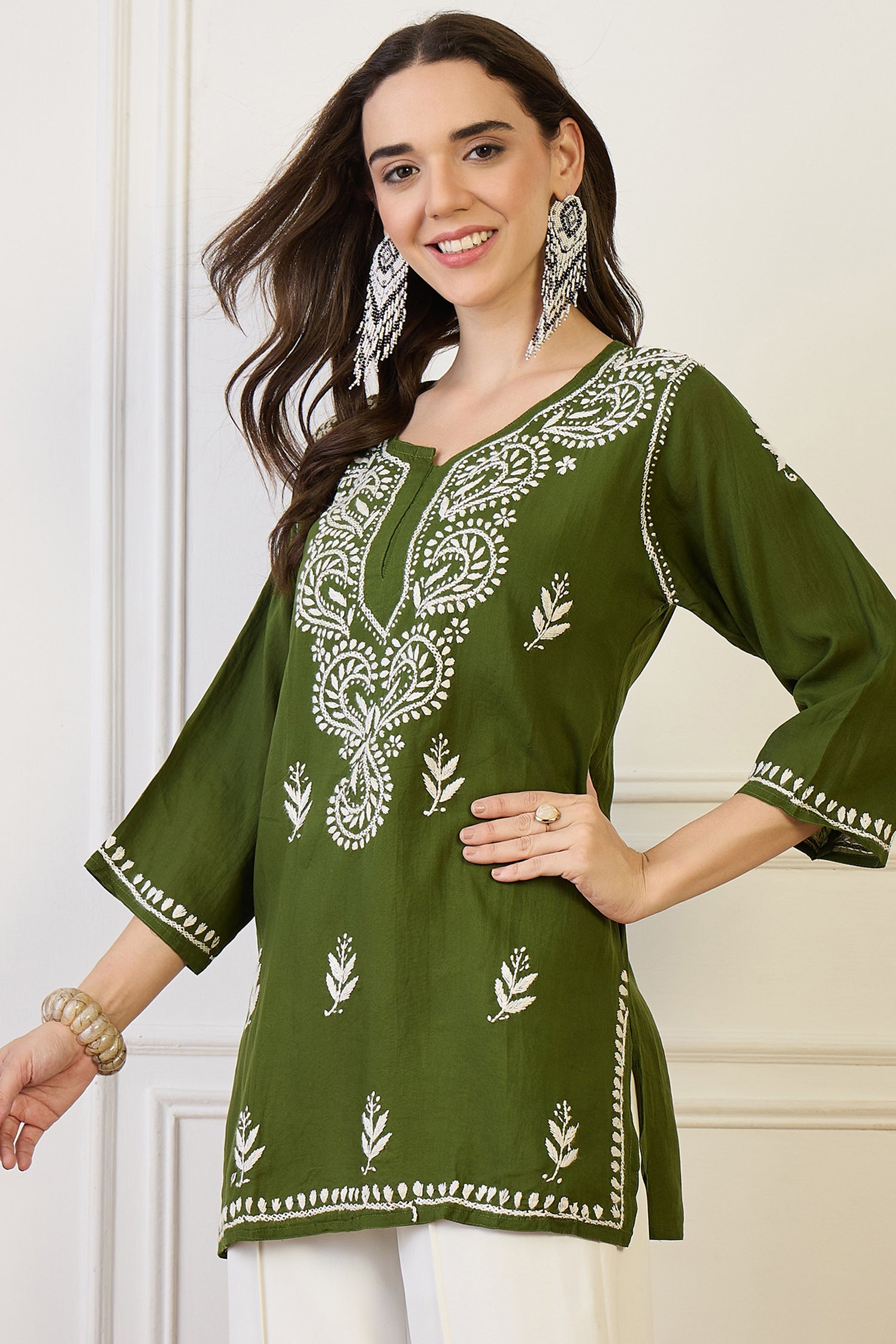 Sadia Green Chikankari Short Kurta