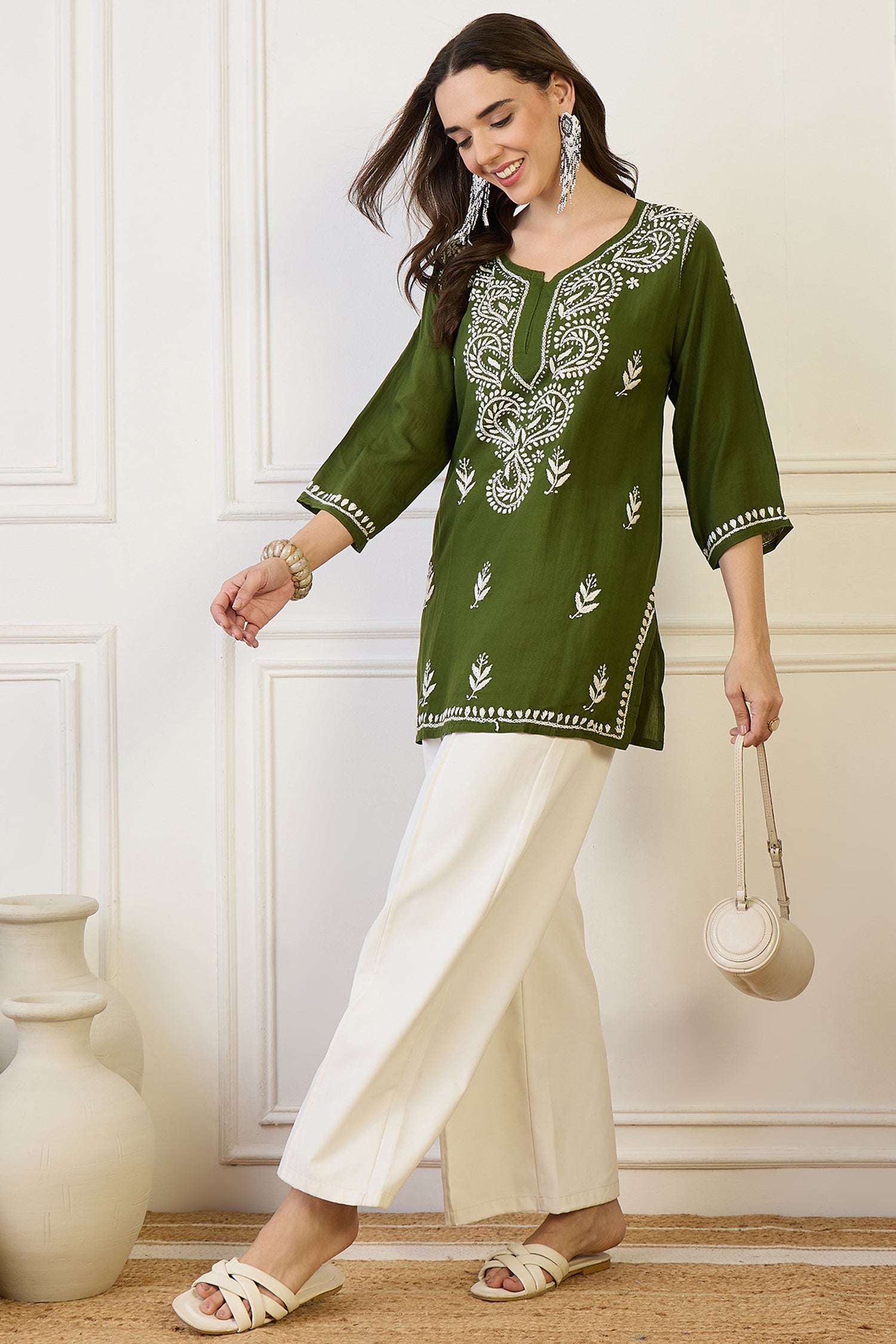 Sadia Green Chikankari Short Kurta