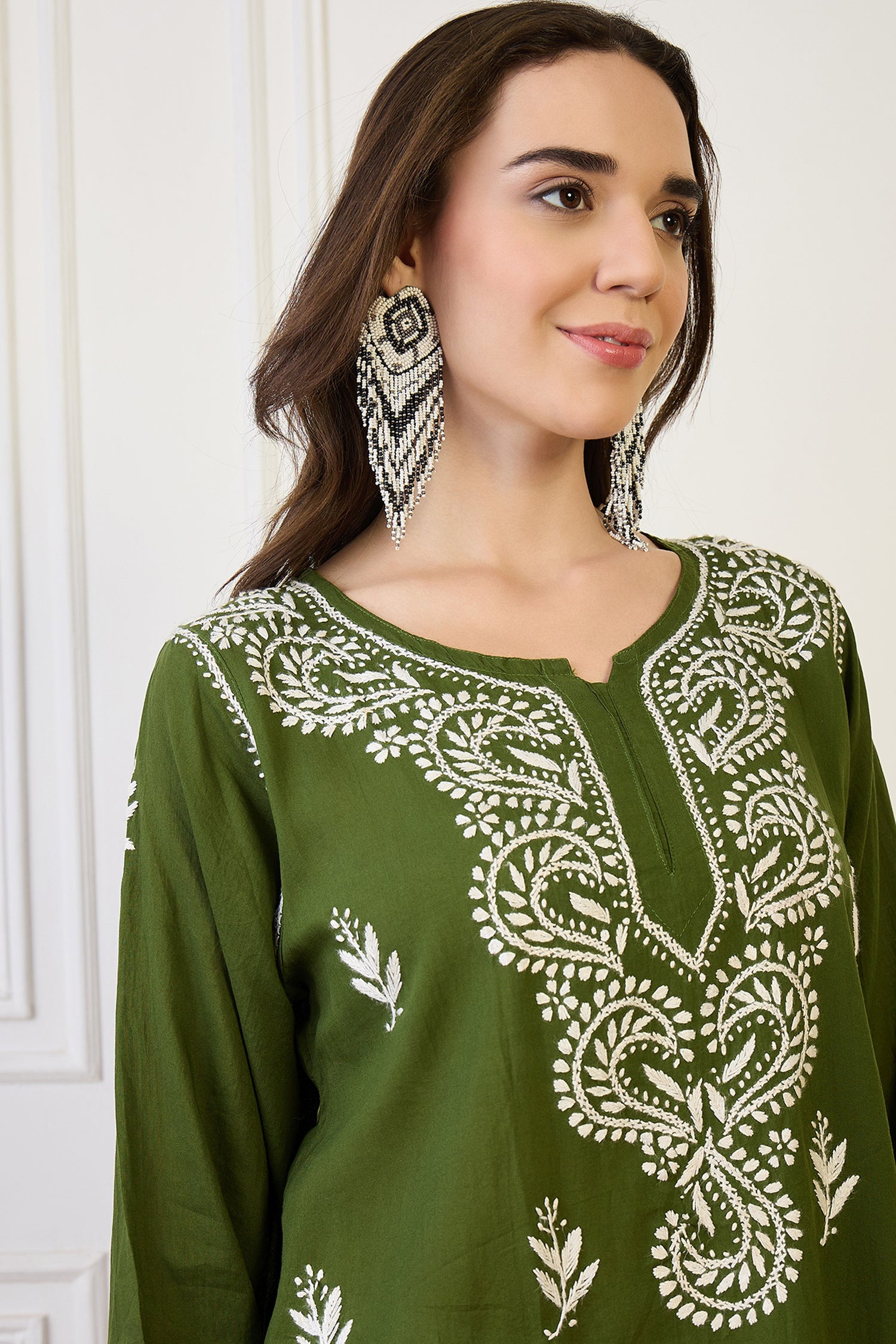 Sadia Green Chikankari Short Kurta