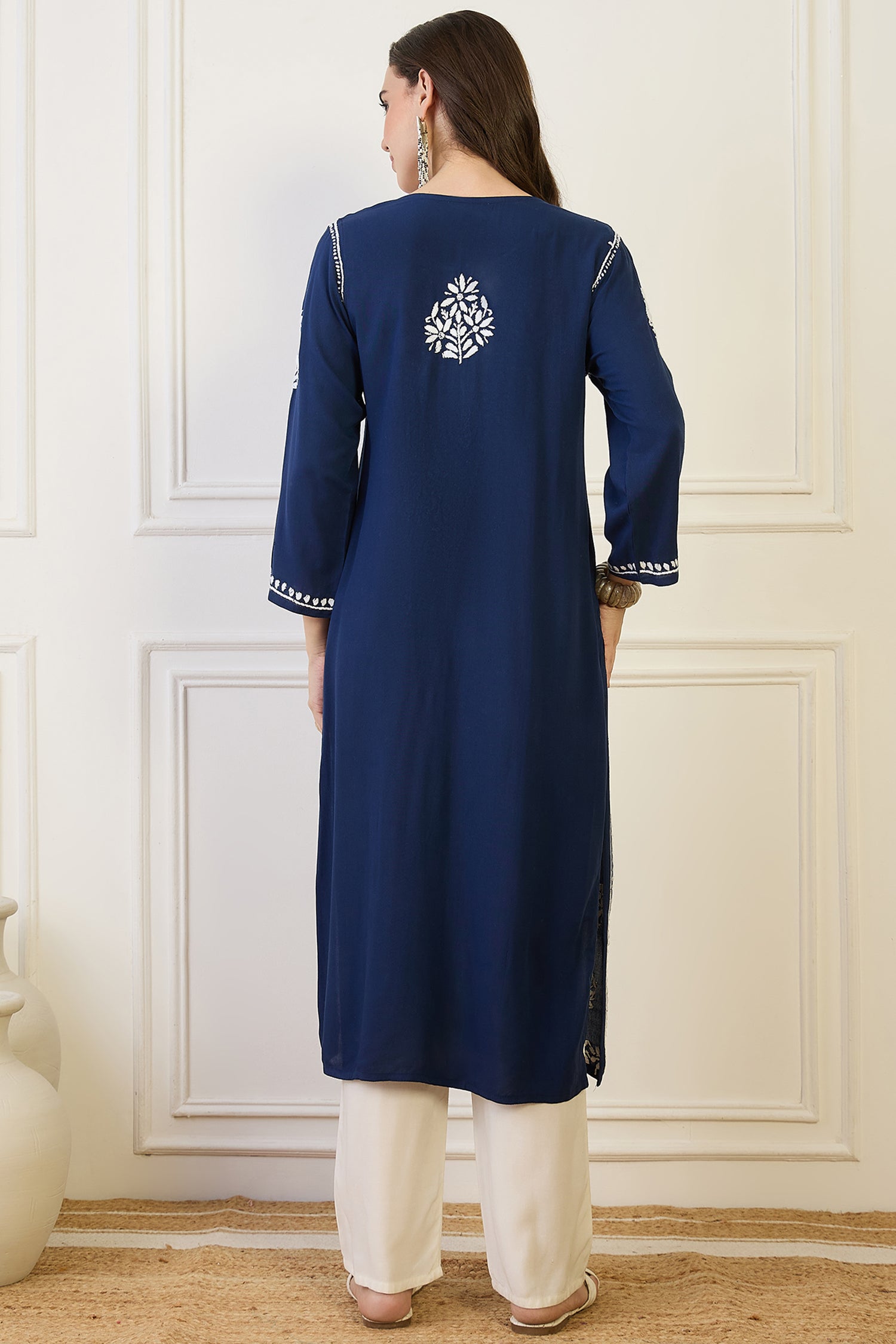 Sidra Blue Chikankari Straight Kurta