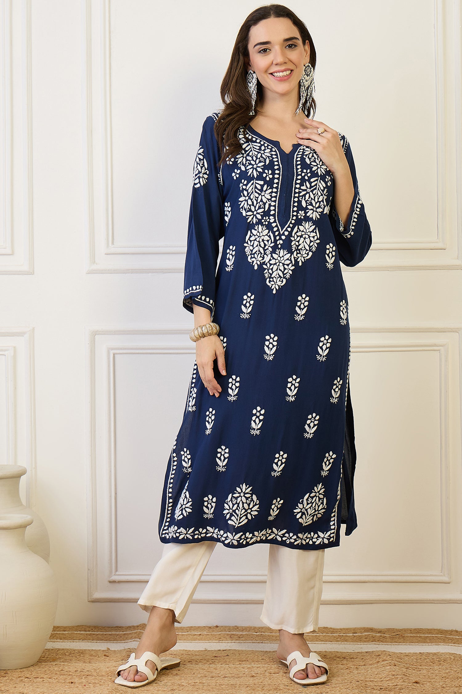 Sidra Blue Chikankari Straight Kurta