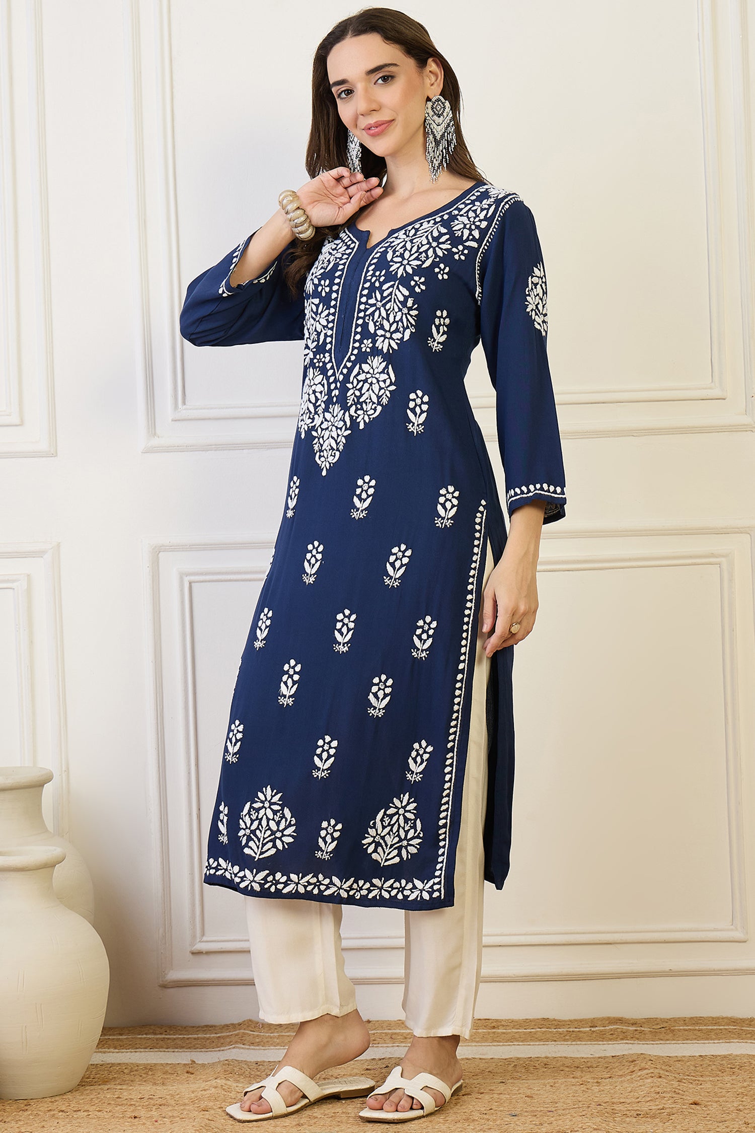 Sidra Blue Chikankari Straight Kurta
