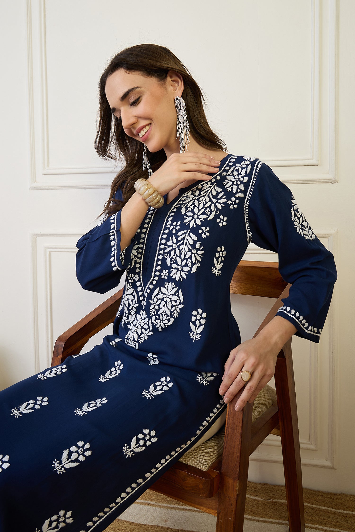 Sidra Blue Chikankari Straight Kurta