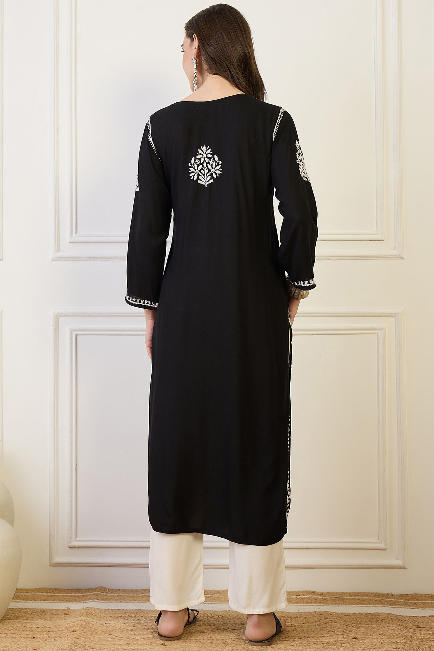 Sania Black Chikankari Straight Kurta