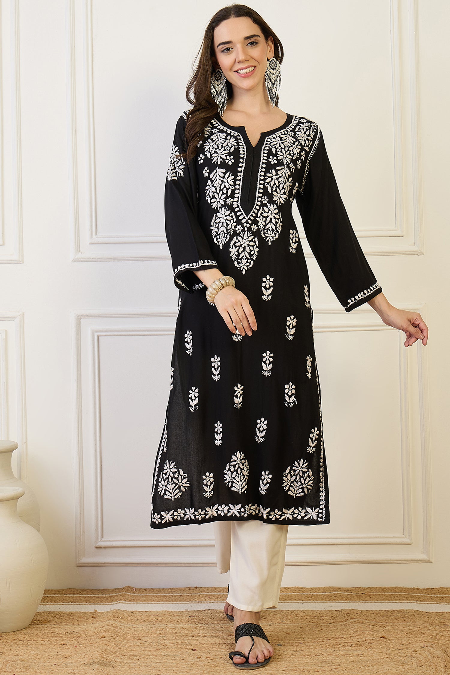 Sania Black Chikankari Straight Kurta