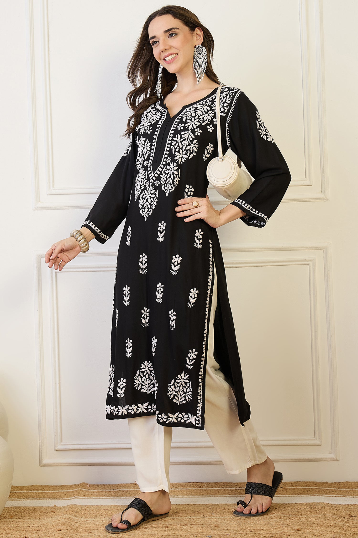 Sania Black Chikankari Straight Kurta