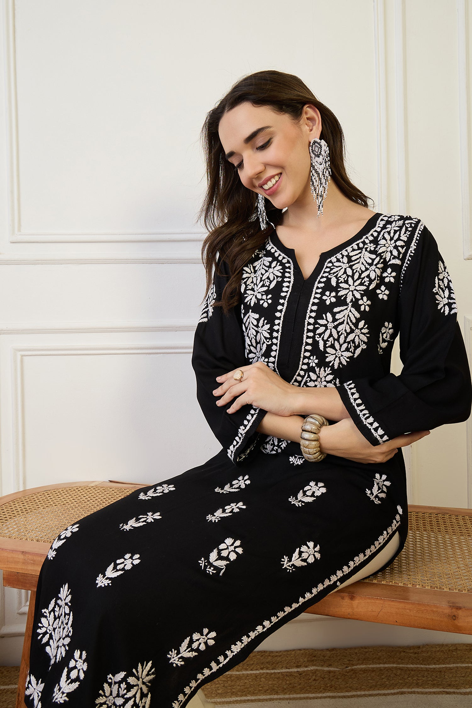 Sania Black Chikankari Straight Kurta