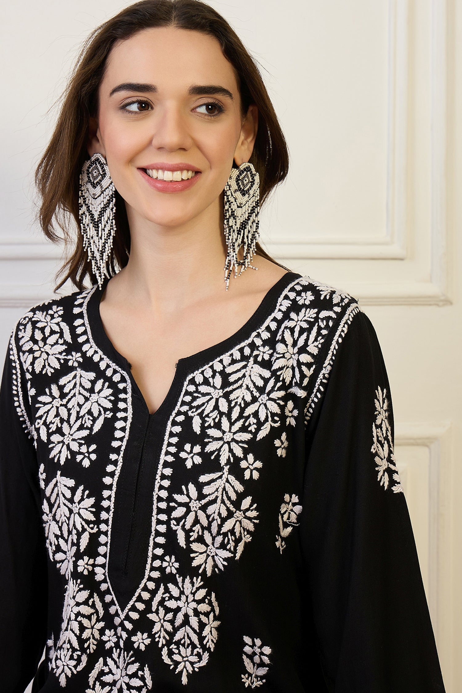 Sania Black Chikankari Straight Kurta