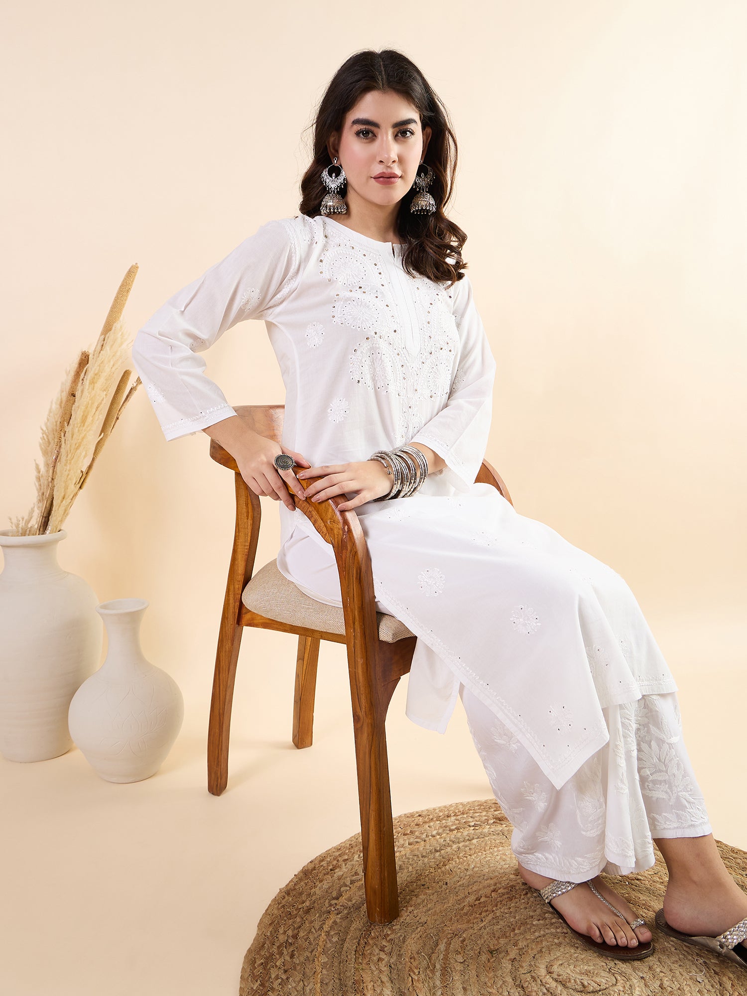 Nazakat_Chikankari_Mukaish_Cotton_Kurta_shop_Namastay