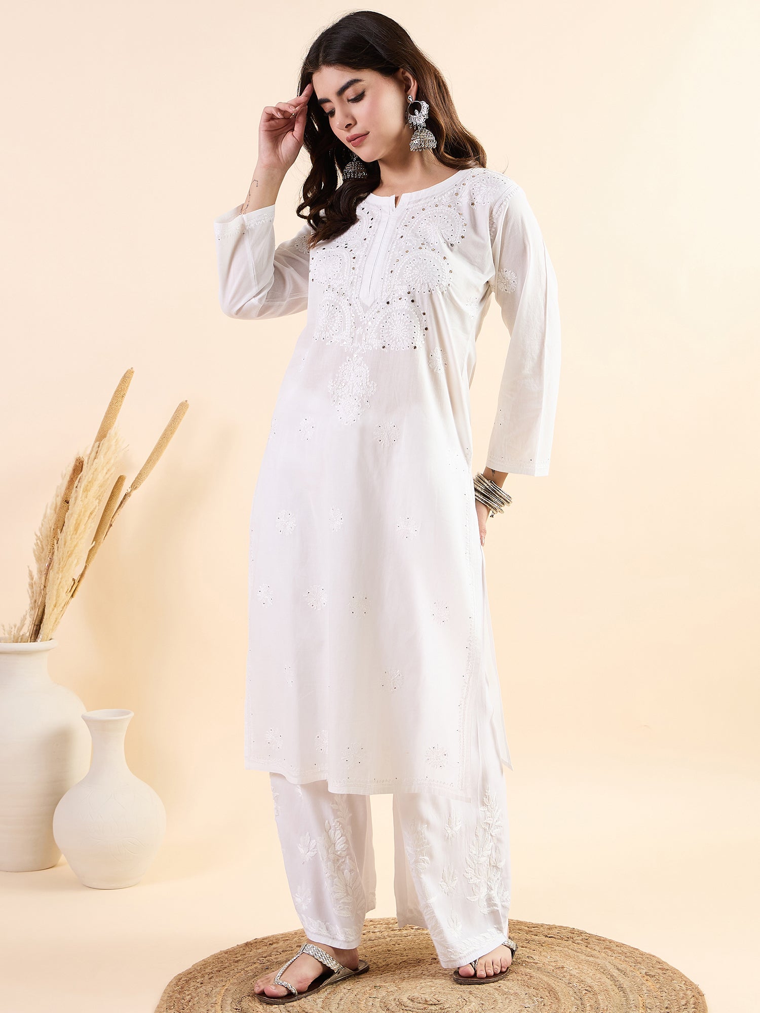 Nazakat_Chikankari_Mukaish_Cotton_Kurta_shop_Namastay