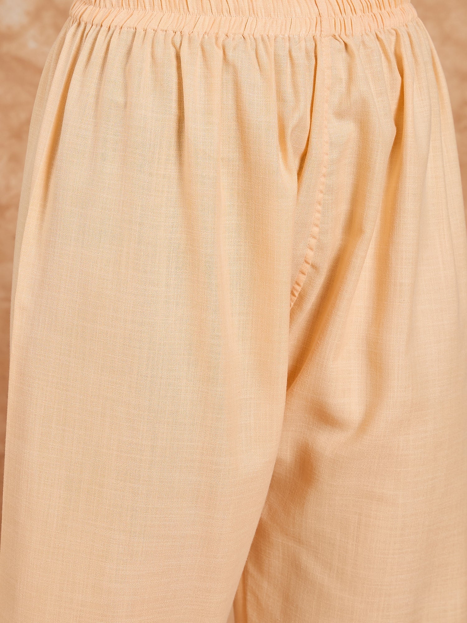 Amina Peach Cotton Kashmiri Kurta and Pants Set