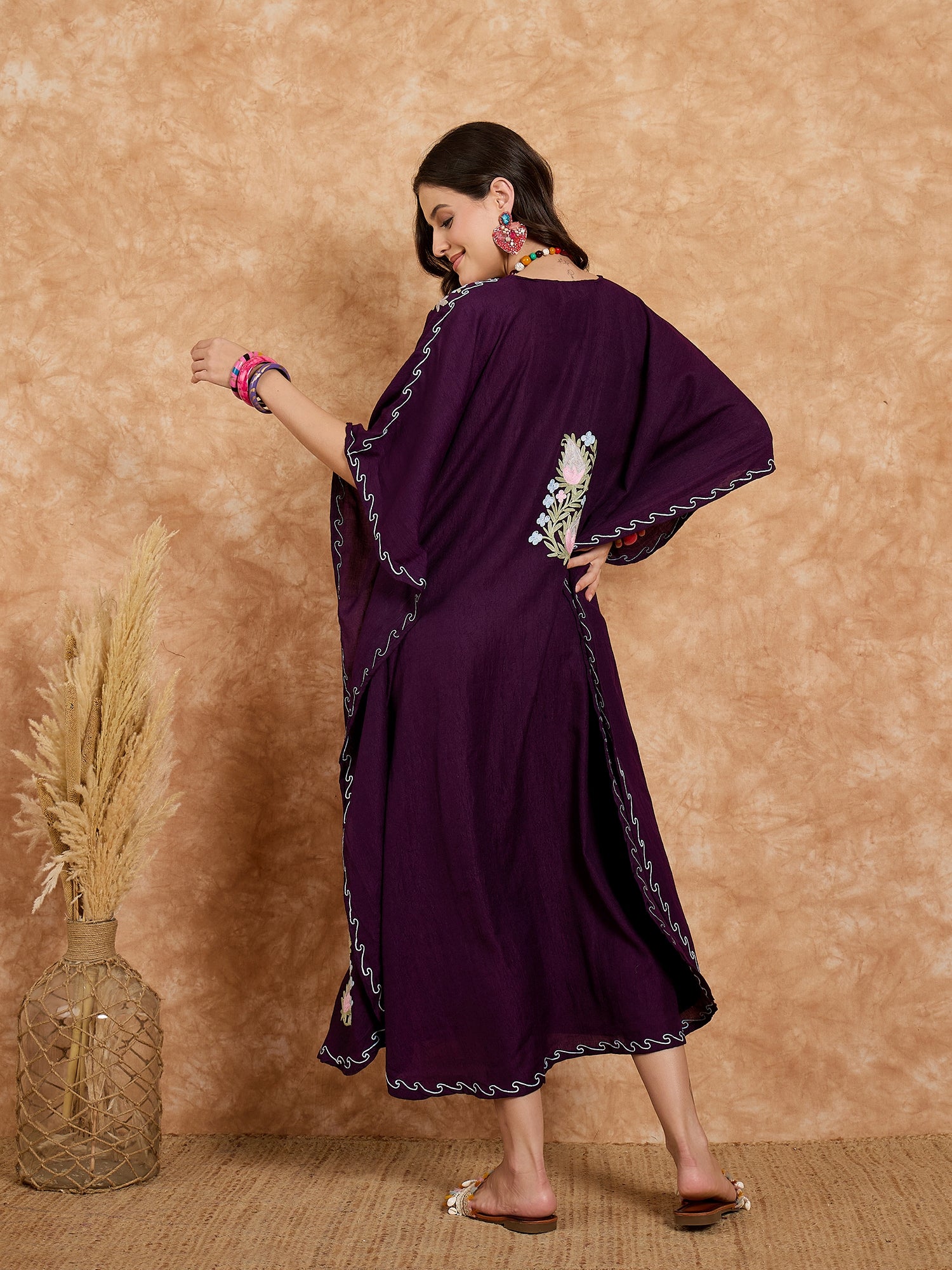 Grape Purple Kashmiri Summer Kaftan - Long