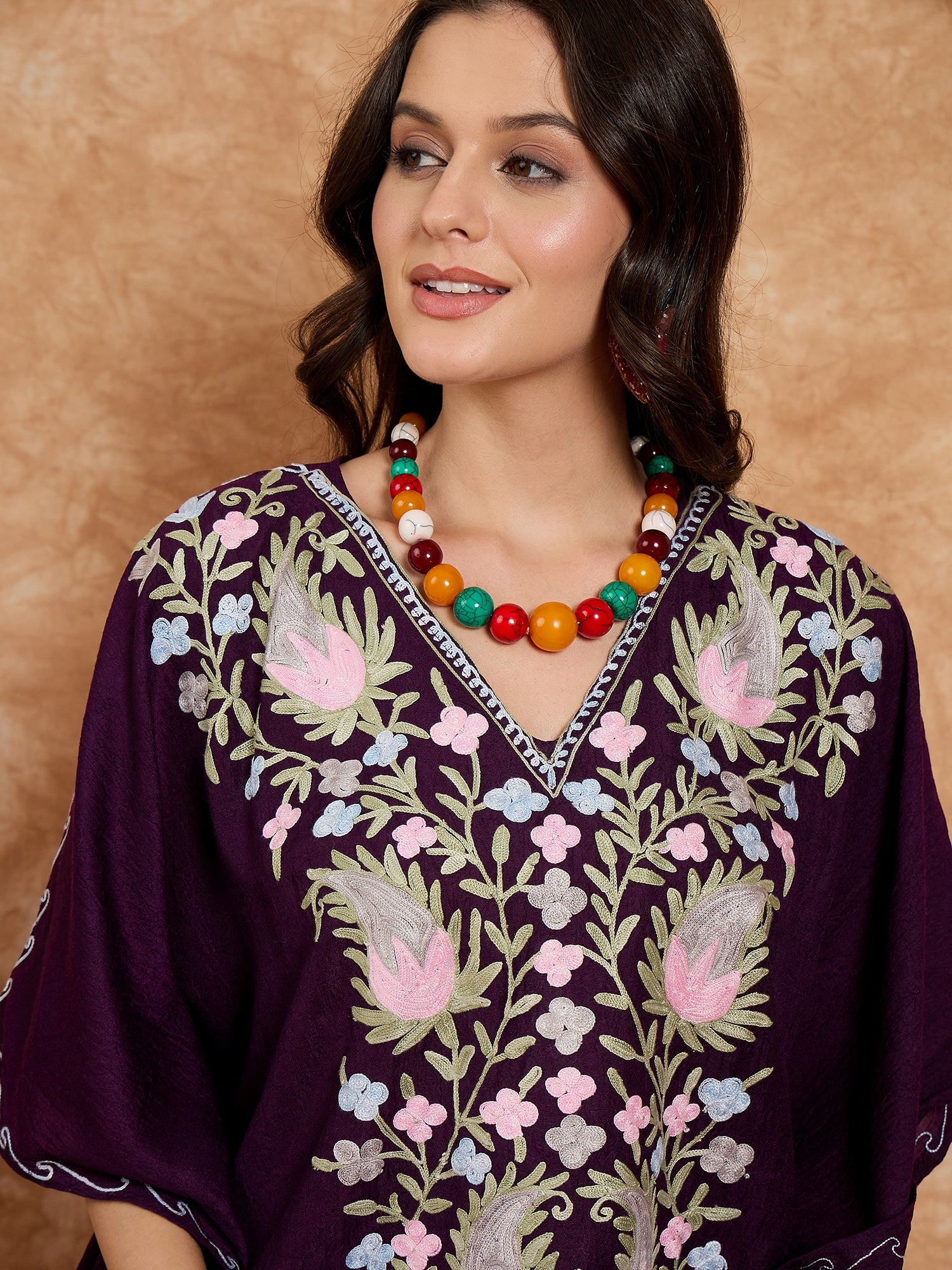 Grape Purple Kashmiri Summer Kaftan - Long