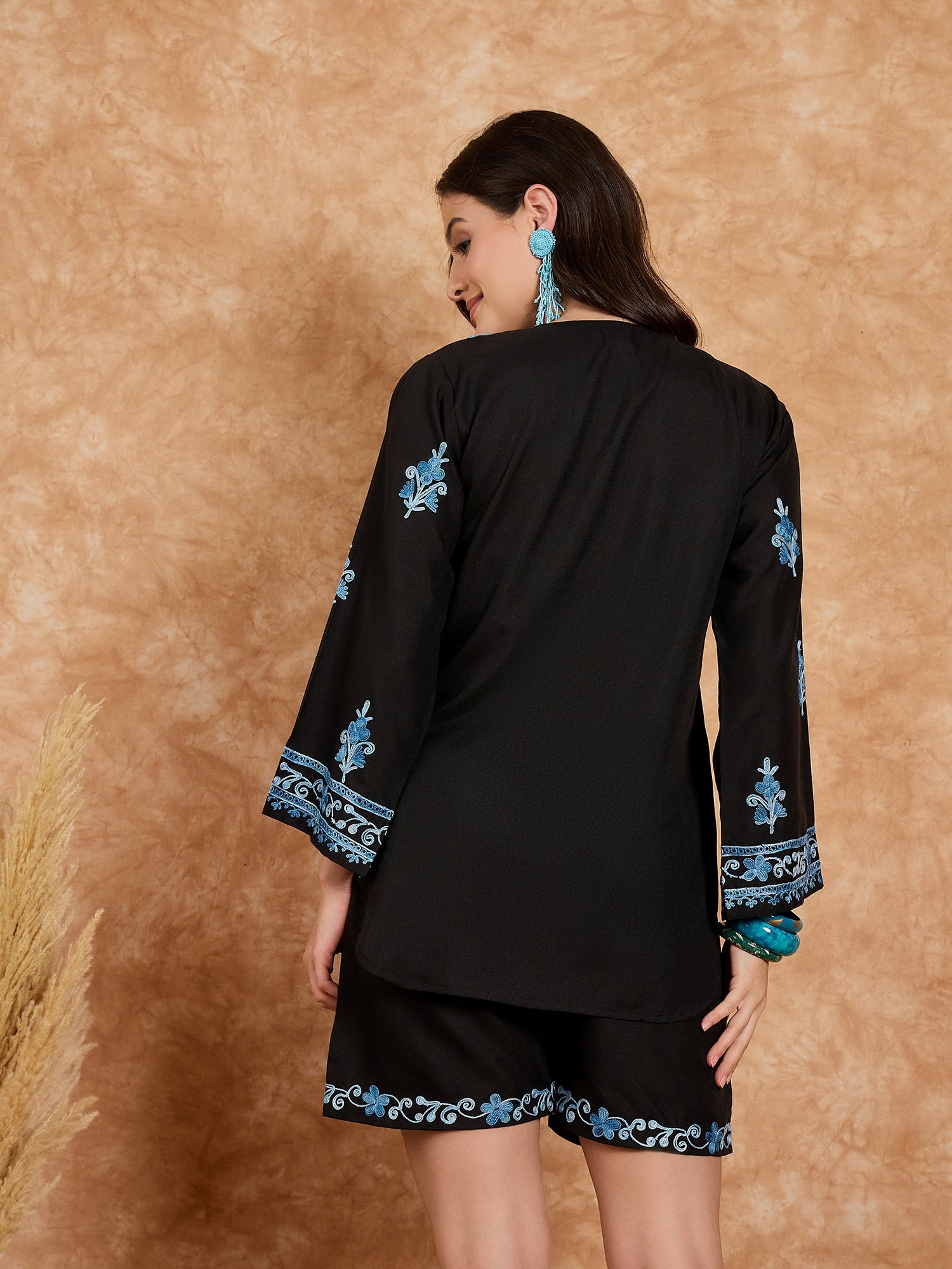 Azza Black Kashmiri Kurta and Shorts Set