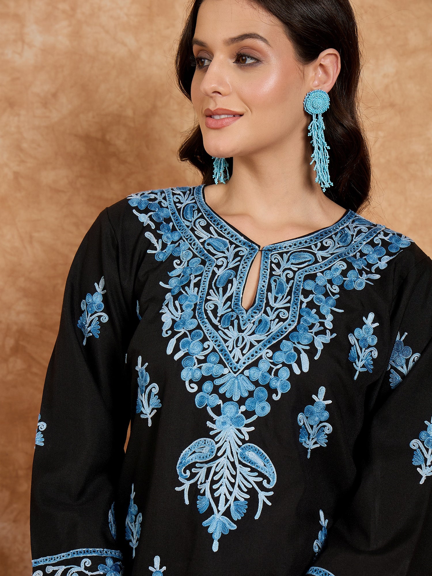 Azza Black Kashmiri Kurta and Shorts Set