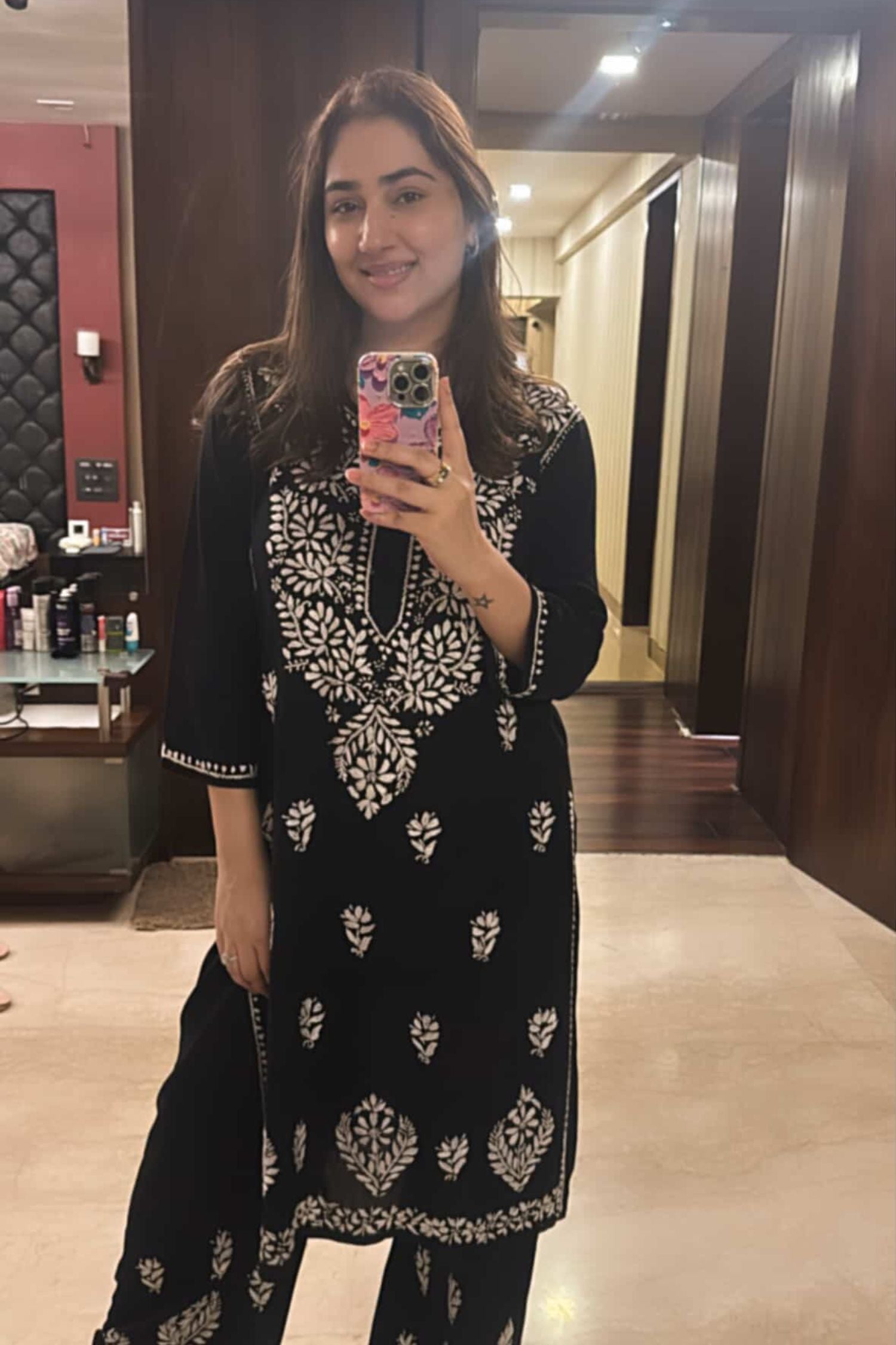 Disha Parmar In Our Diya Black Chikankari Coord