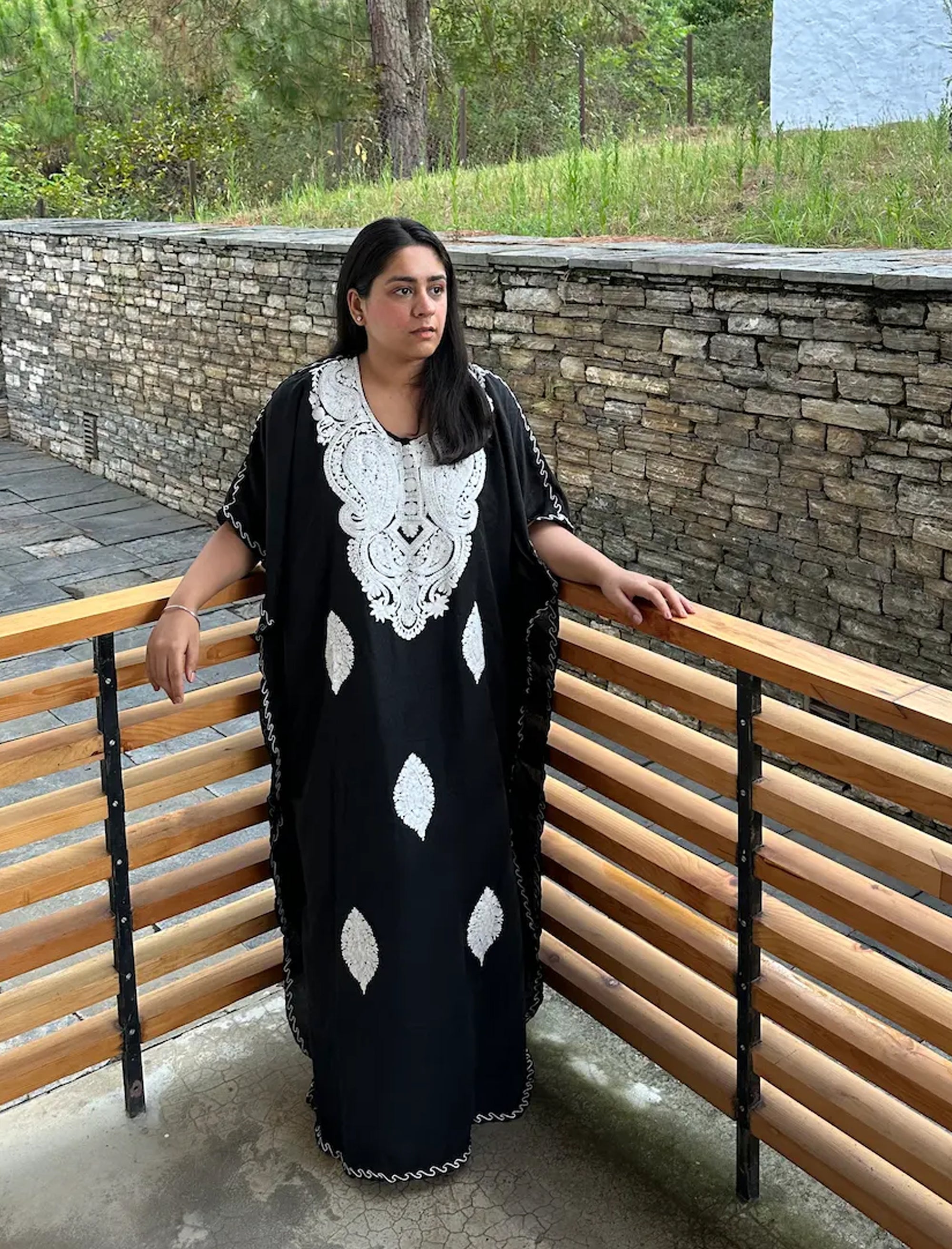 Sable_Black_Kashmiri_Embroidered_Long_Cotton_Kaftan_shop_Namastay