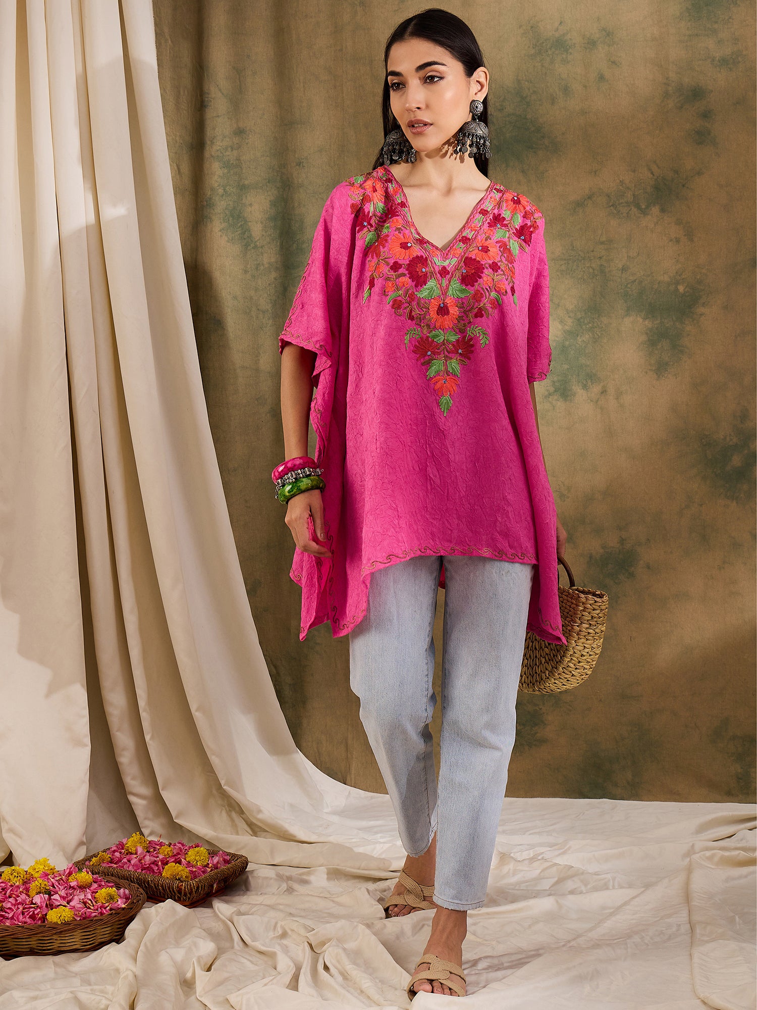 Maya_Pink_Short_Kashmiri_Cotton_Kaftan_Kurta_shop_Namastay