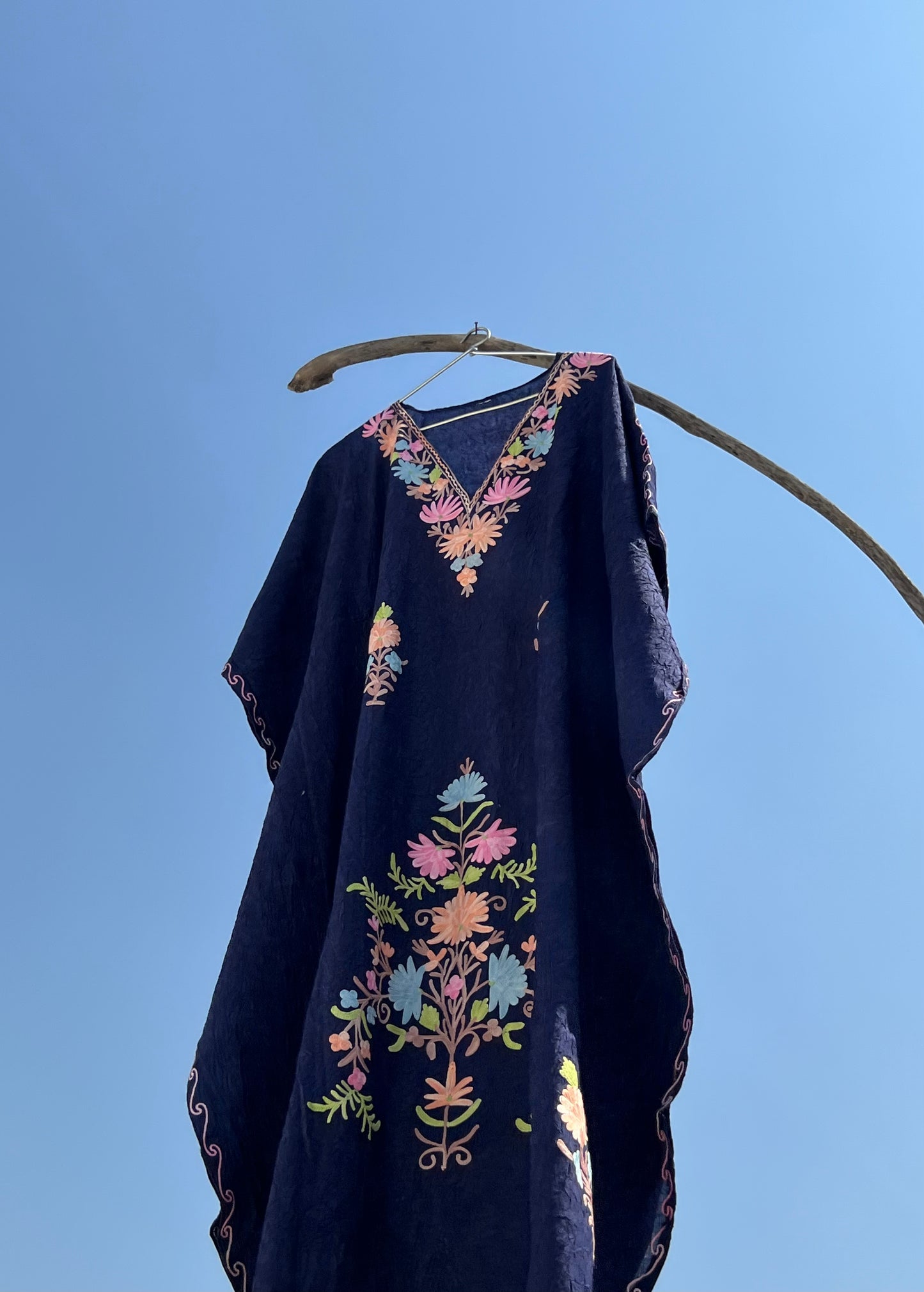 Navy Blue Kashmiri Short Kaftan Dress