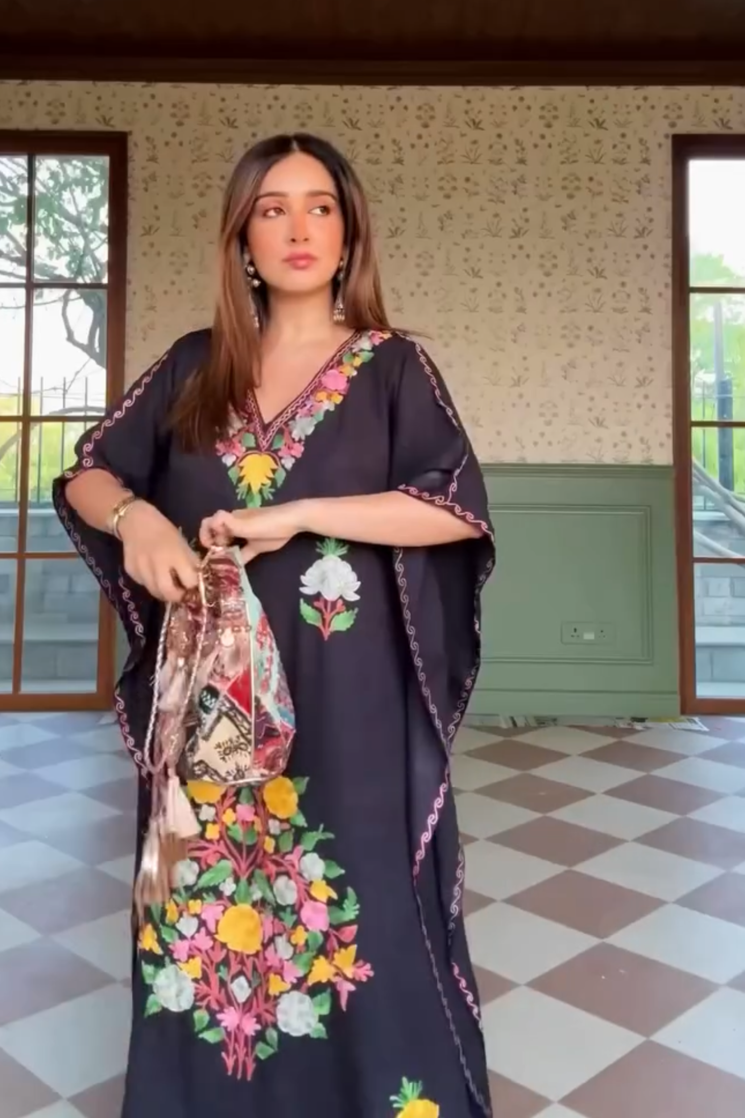 Sanjana Batra In Jet Black Kashmiri Kaftan