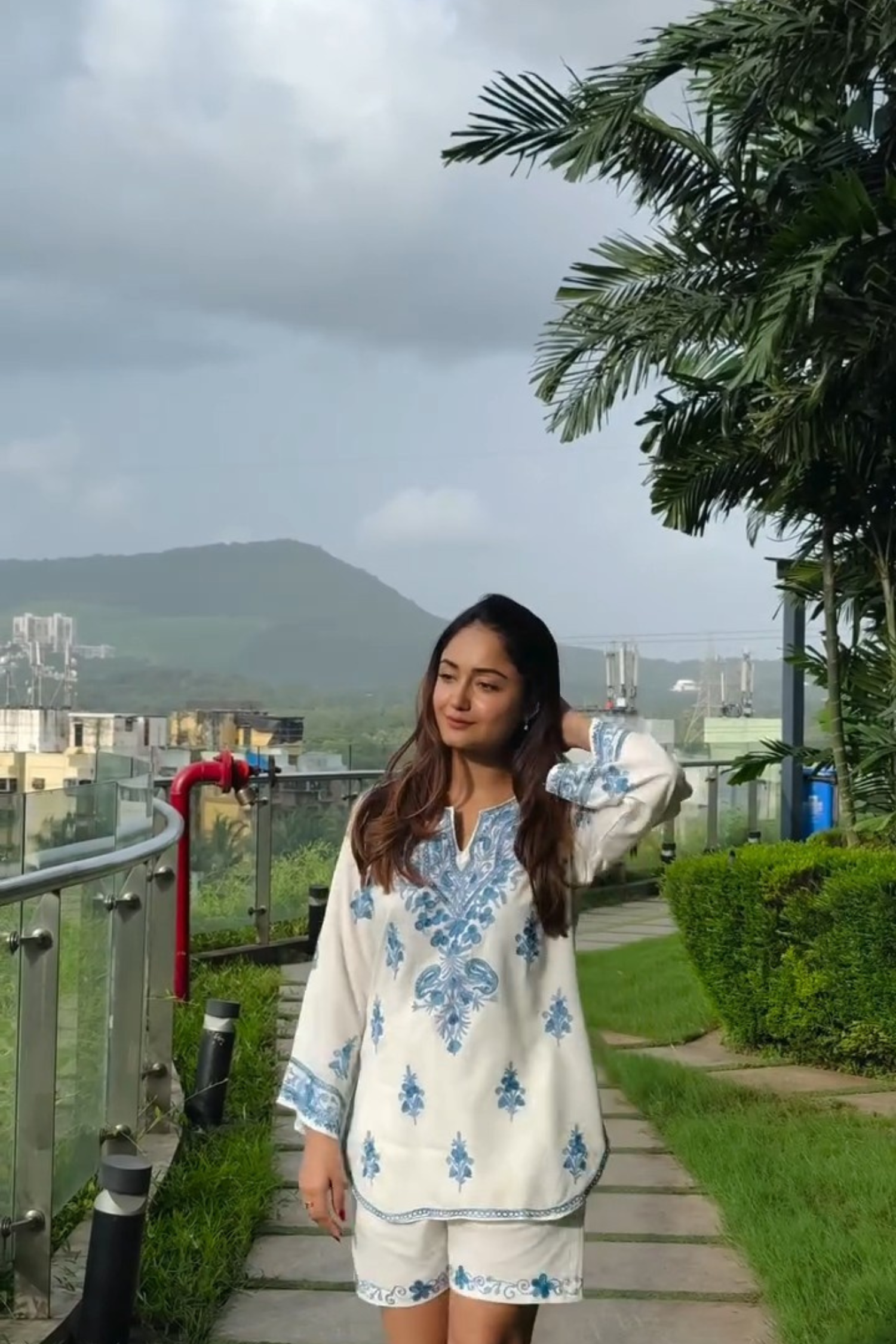 Tridha c in Flirty Fling White Kashmiri Cotton Kurta Shorts Coord Set