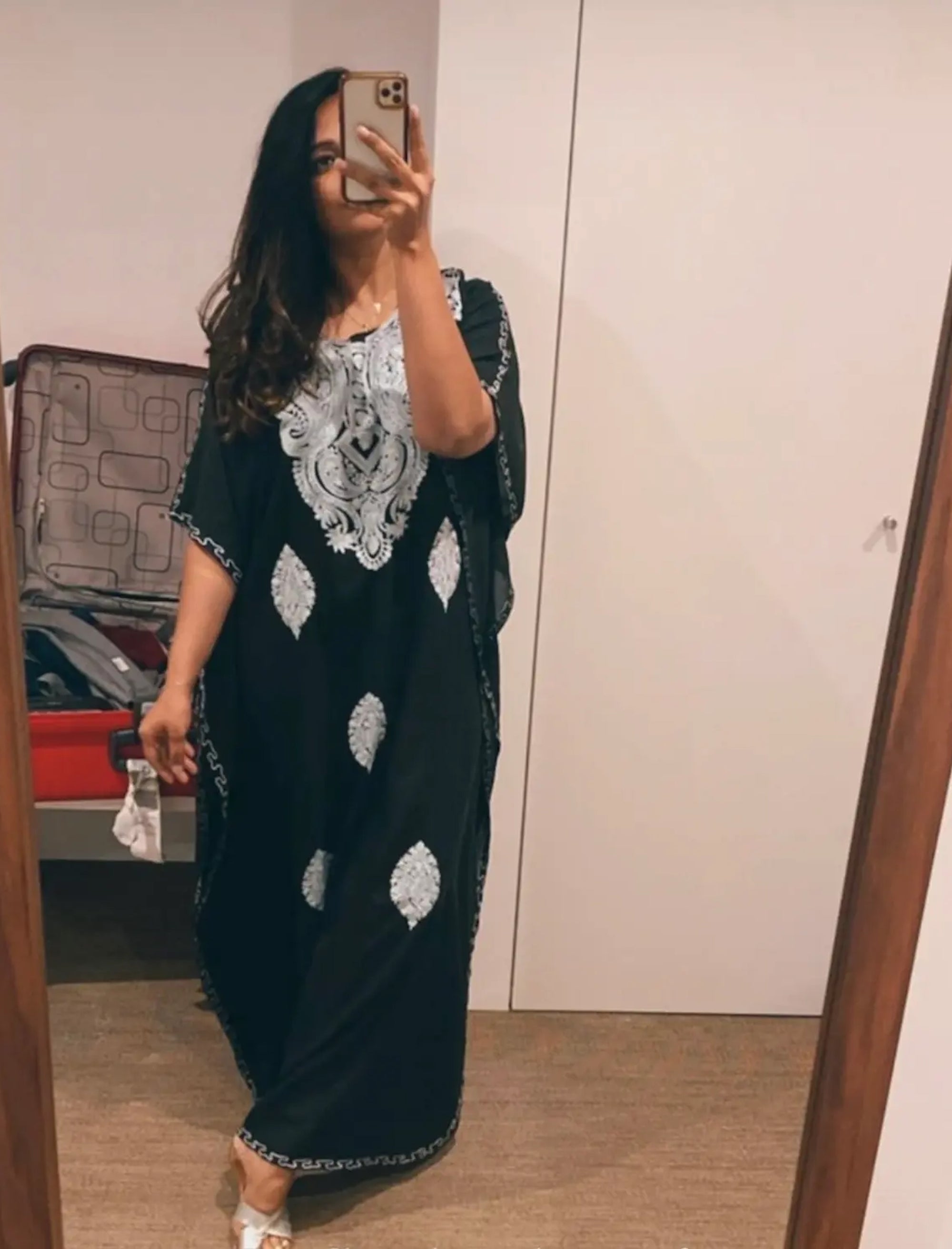 Sable_Black_Kashmiri_Embroidered_Long_Cotton_Kaftan_shop_Namastay