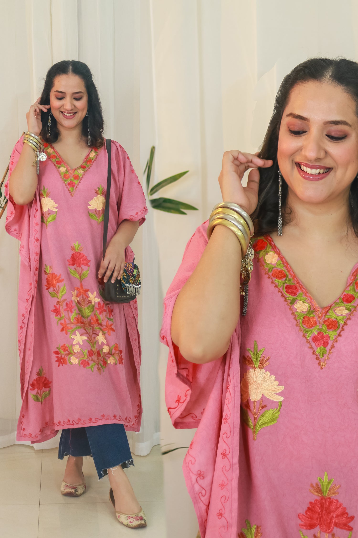 Pretty Peach Kashmiri Summer Short Cotton Kaftan