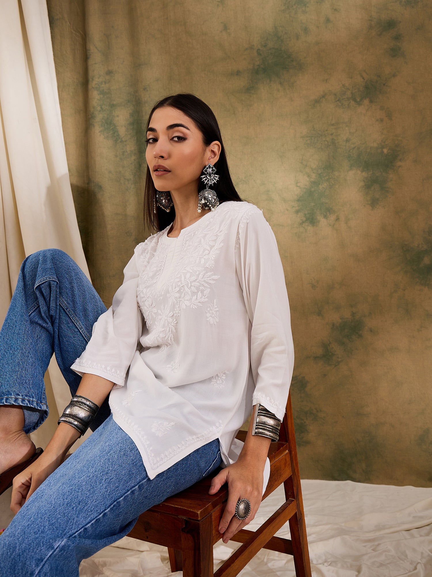 Iqra_White_Chikankari_Short_Kurta_shop_Namastay