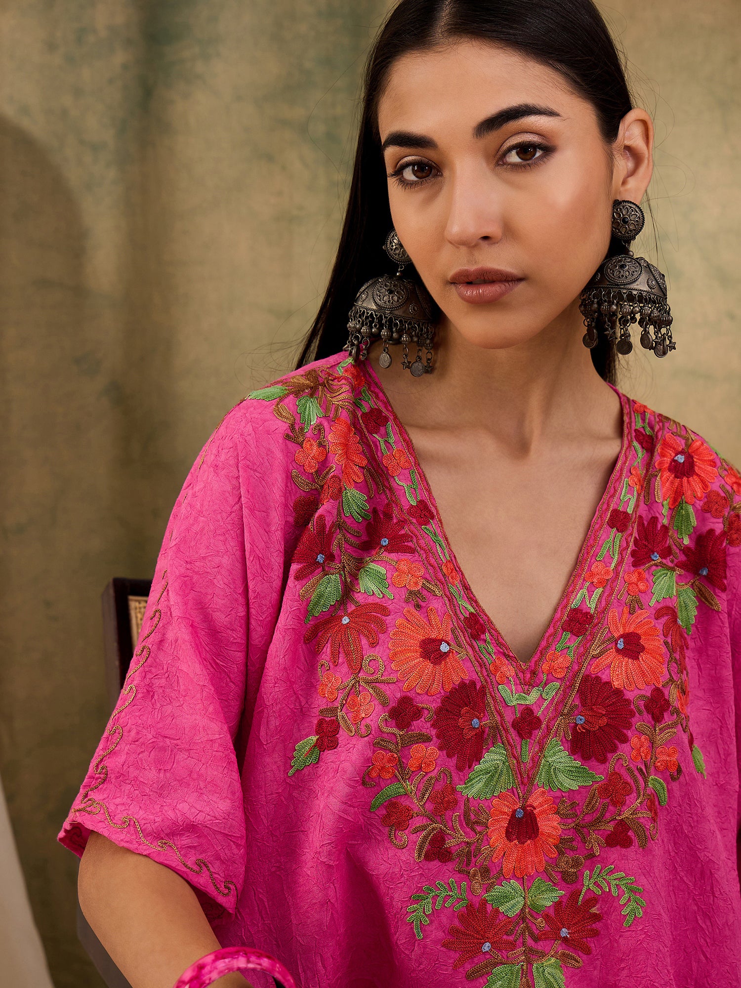 Maya_Pink_Short_Kashmiri_Cotton_Kaftan_Kurta_shop_Namastay