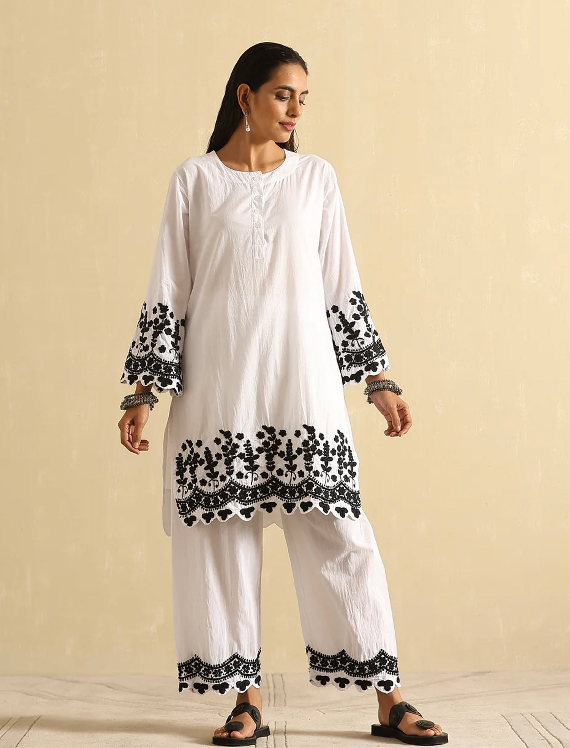 Nazia_white_and_Black_Chikankari_Cotton_Kurta_and_Pants_Set_shop_Namastay