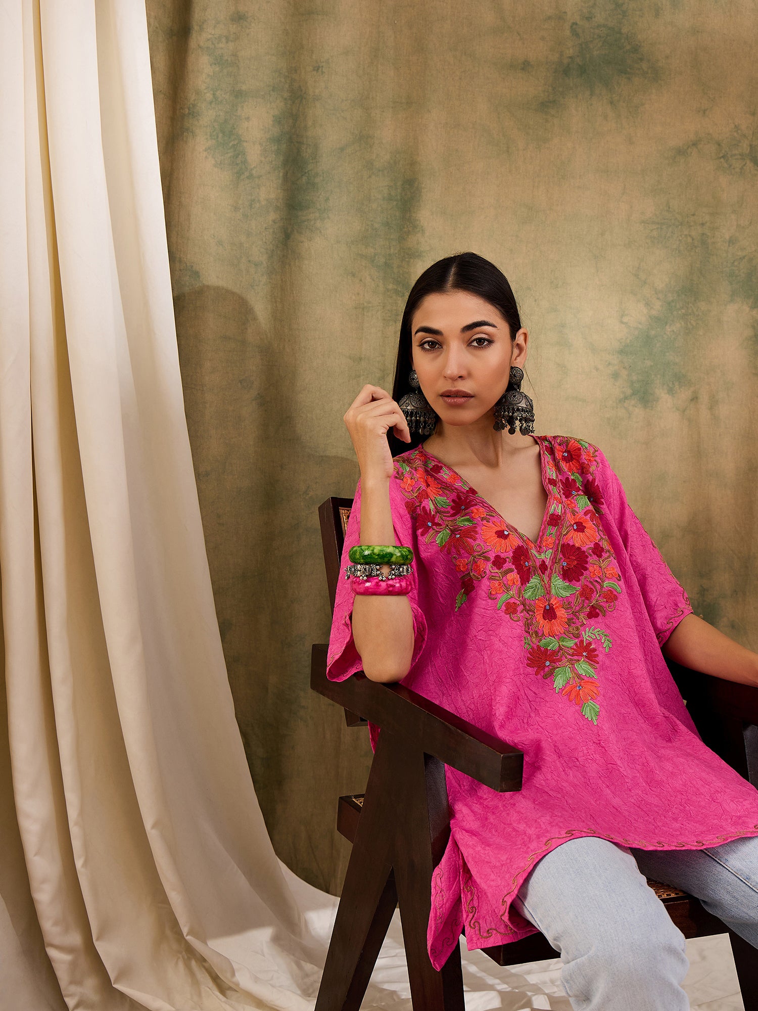 Maya_Pink_Short_Kashmiri_Cotton_Kaftan_Kurta_shop_Namastay