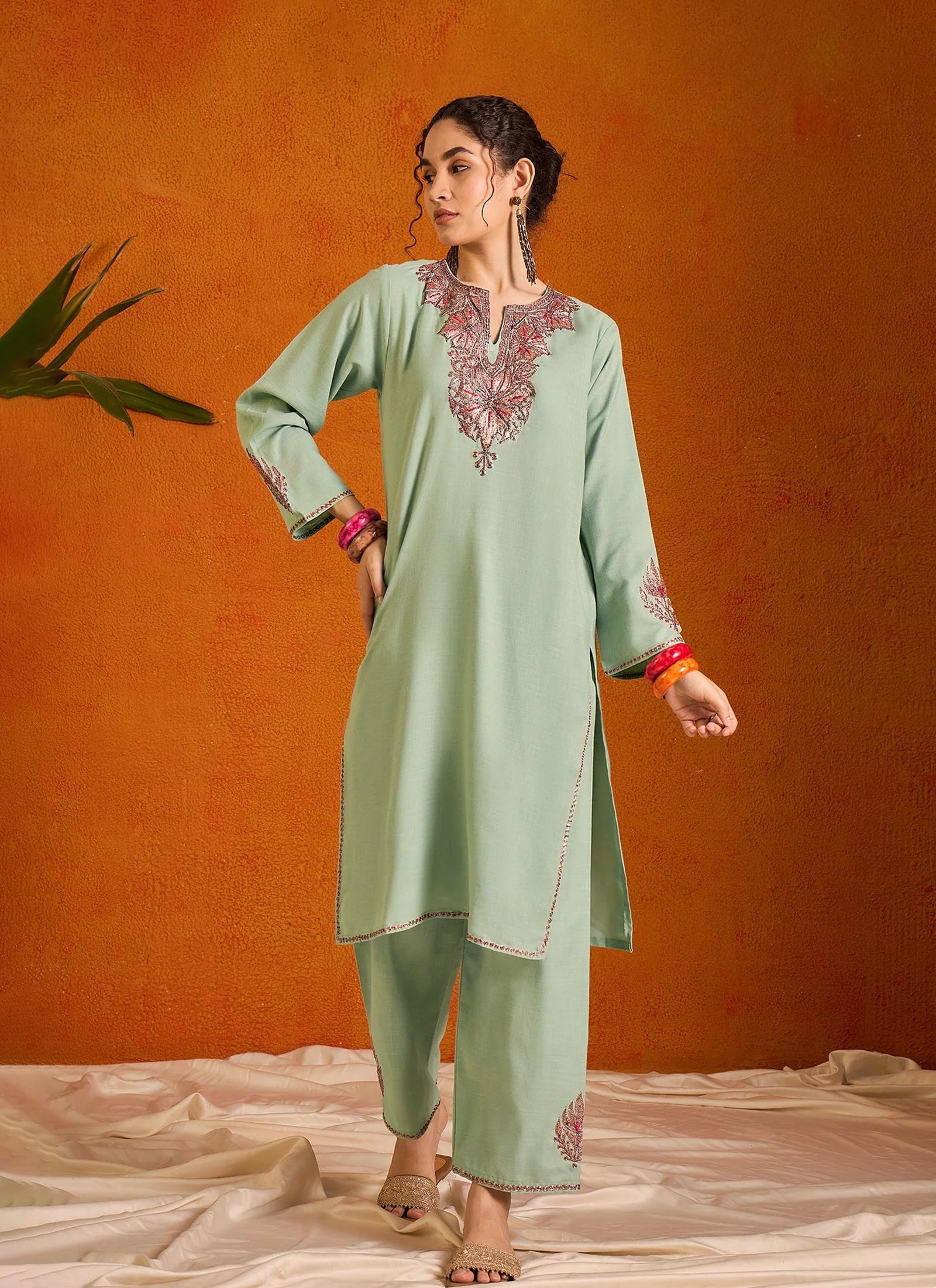 Maisa_Kashmiri_Green_Cotton_Kurta_Co-ord_Set_shop_Namastay
