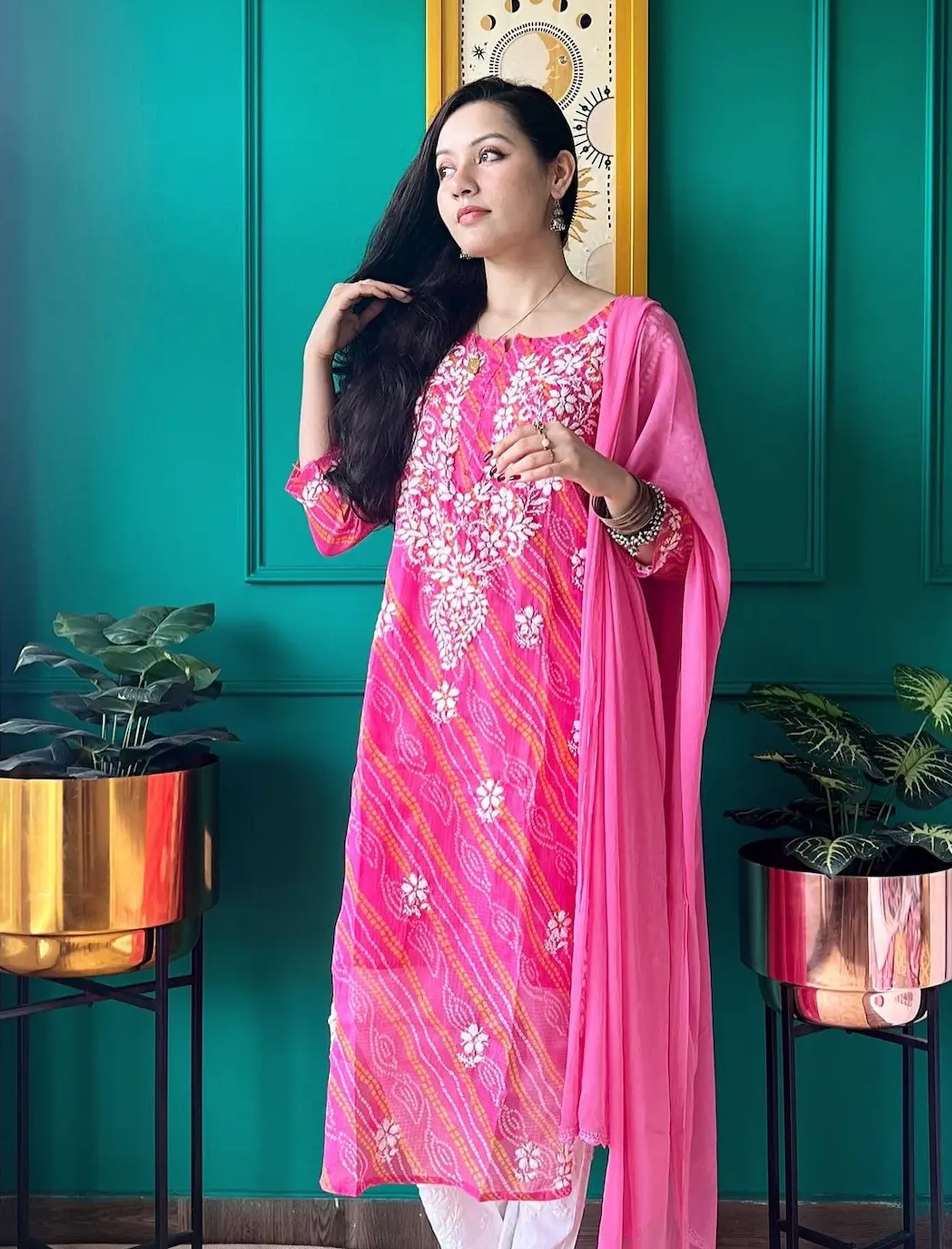 Farhad_Gulab_Bandhej-Chikan_Cotton_Kurta_shop_Namastay