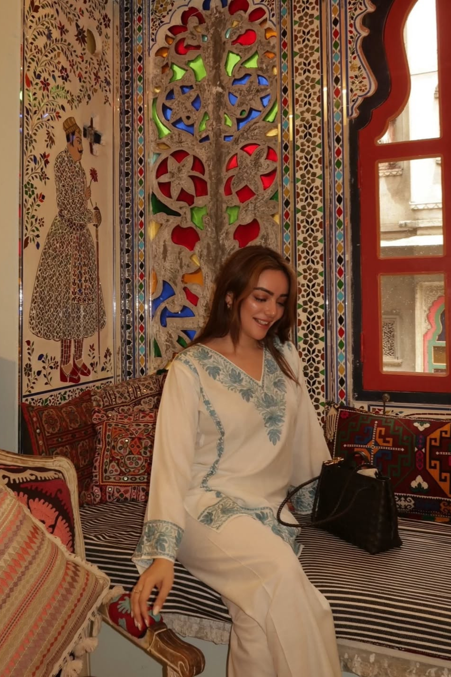 Simran Sethi Bedi In Alia Cotton Kashmiri Kurta Co-ord Set