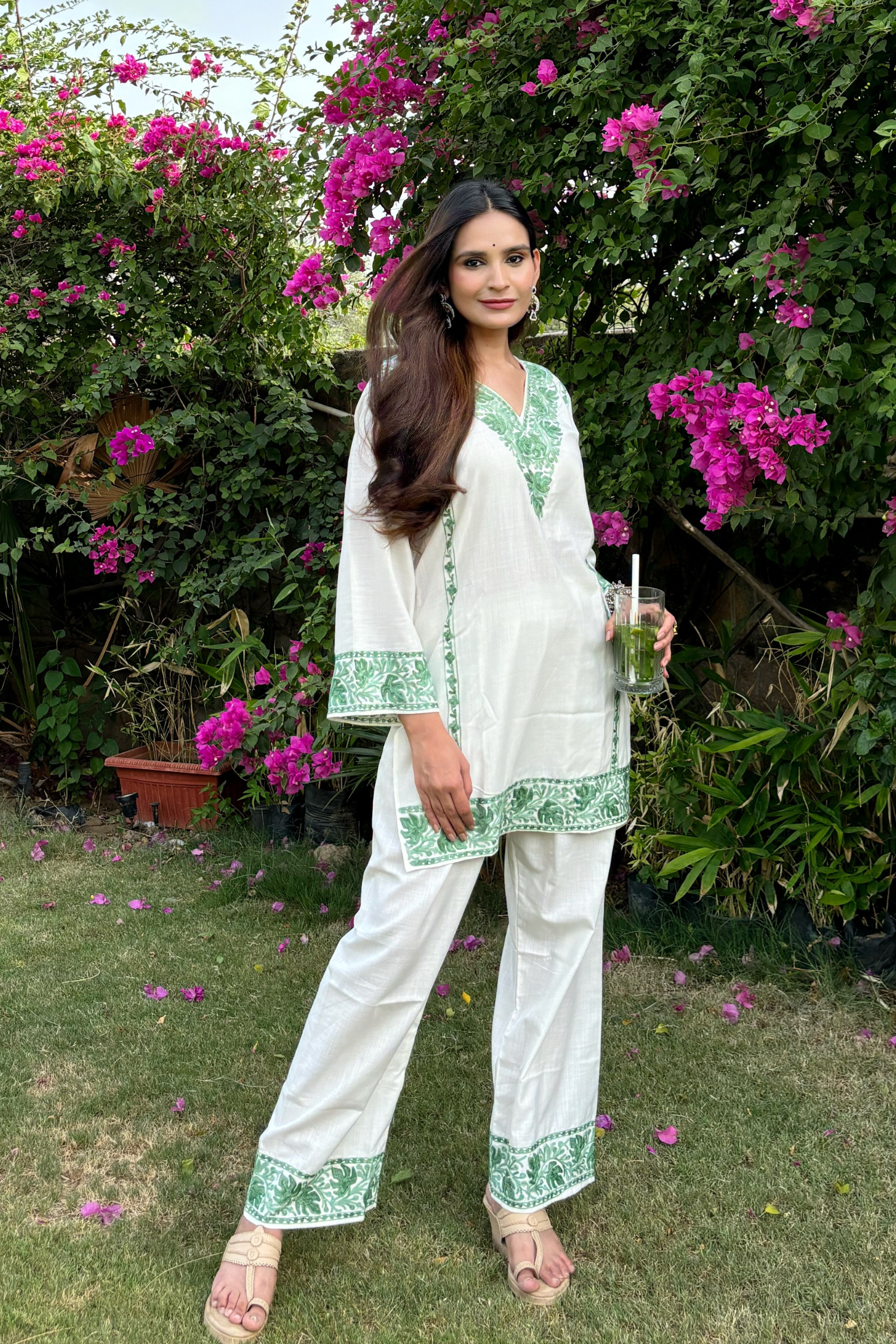Apoorva sharma in Green Alia Cotton Kashmiri Kurta Co-ord Set
