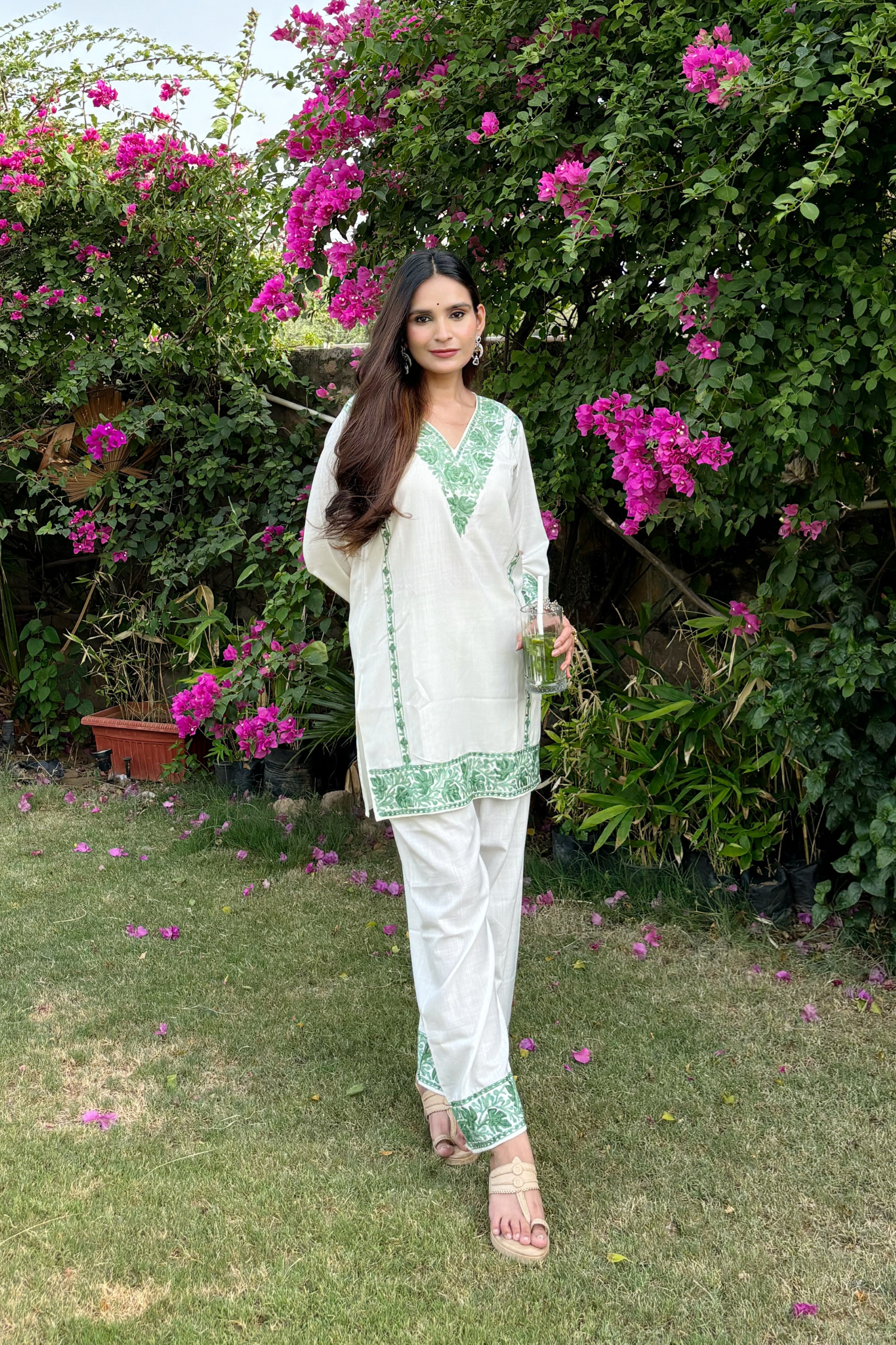 Apoorva sharma in Green Alia Cotton Kashmiri Kurta Co-ord Set
