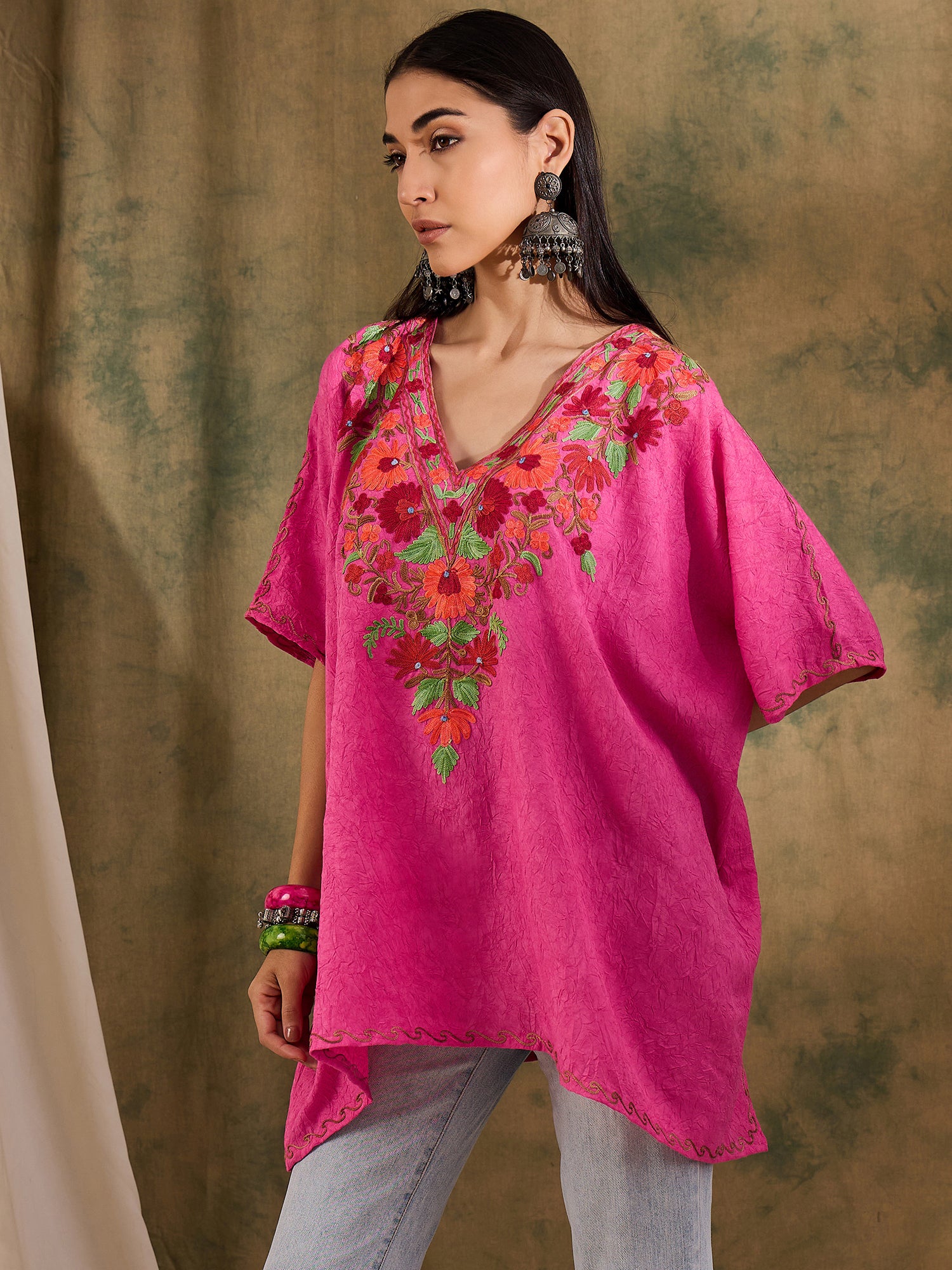 Maya_Pink_Short_Kashmiri_Cotton_Kaftan_Kurta_shop_Namastay