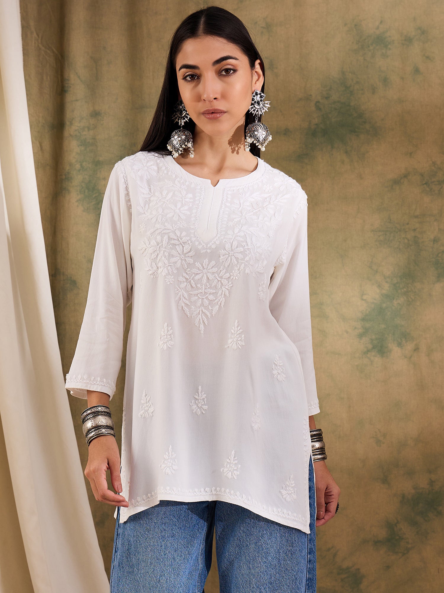 Iqra_White_Chikankari_Short_Kurta_shop_Namastay