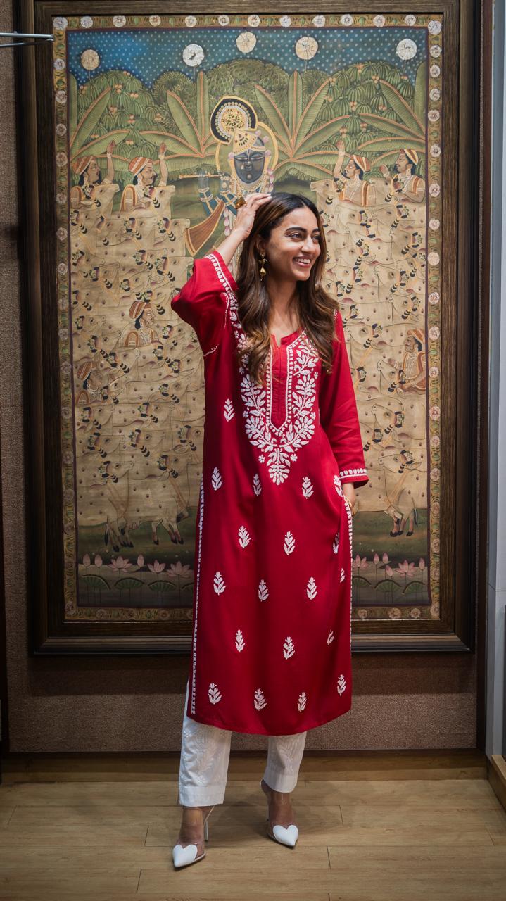 Naaz_Maroon_Chikankari_Kurta_shop_Namastay