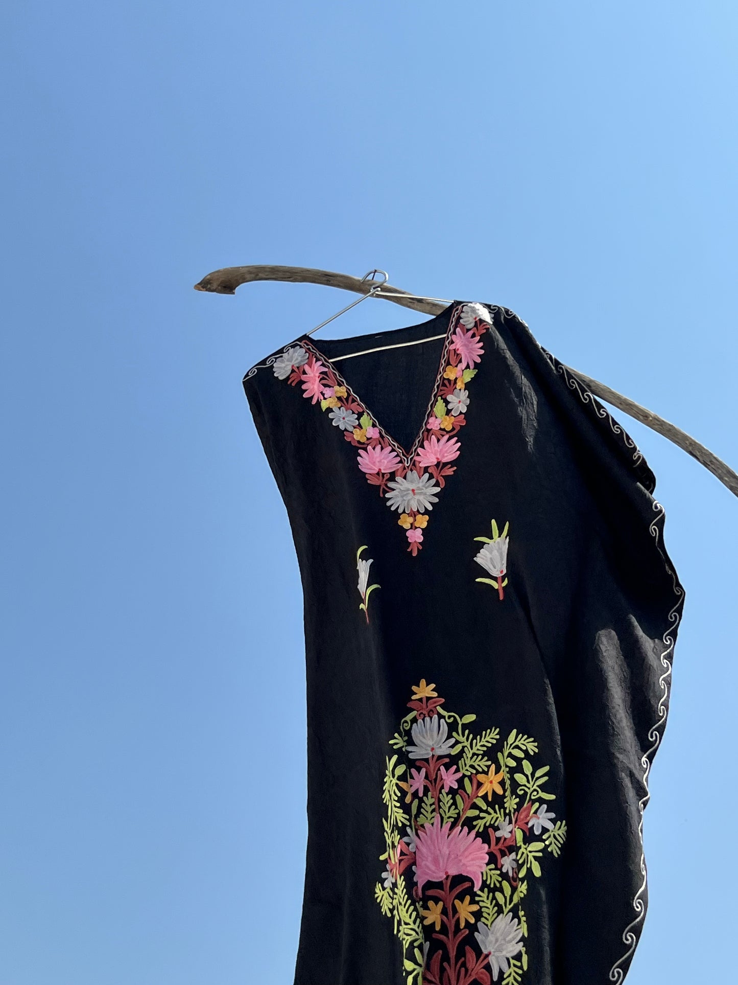 Midnight Black Kashmiri Short Kaftan