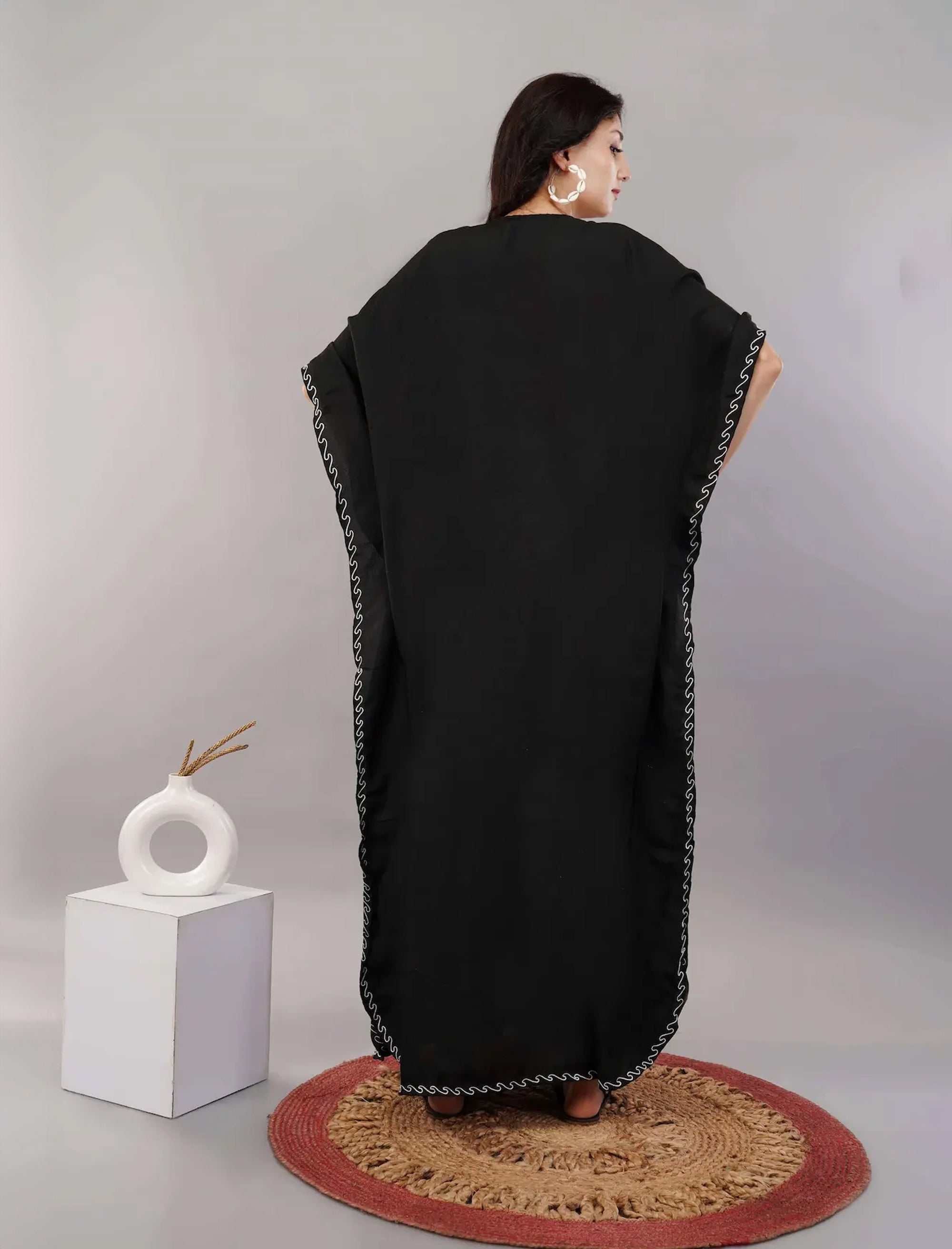 Sable_Black_Kashmiri_Embroidered_Long_Cotton_Kaftan_shop_Namastay