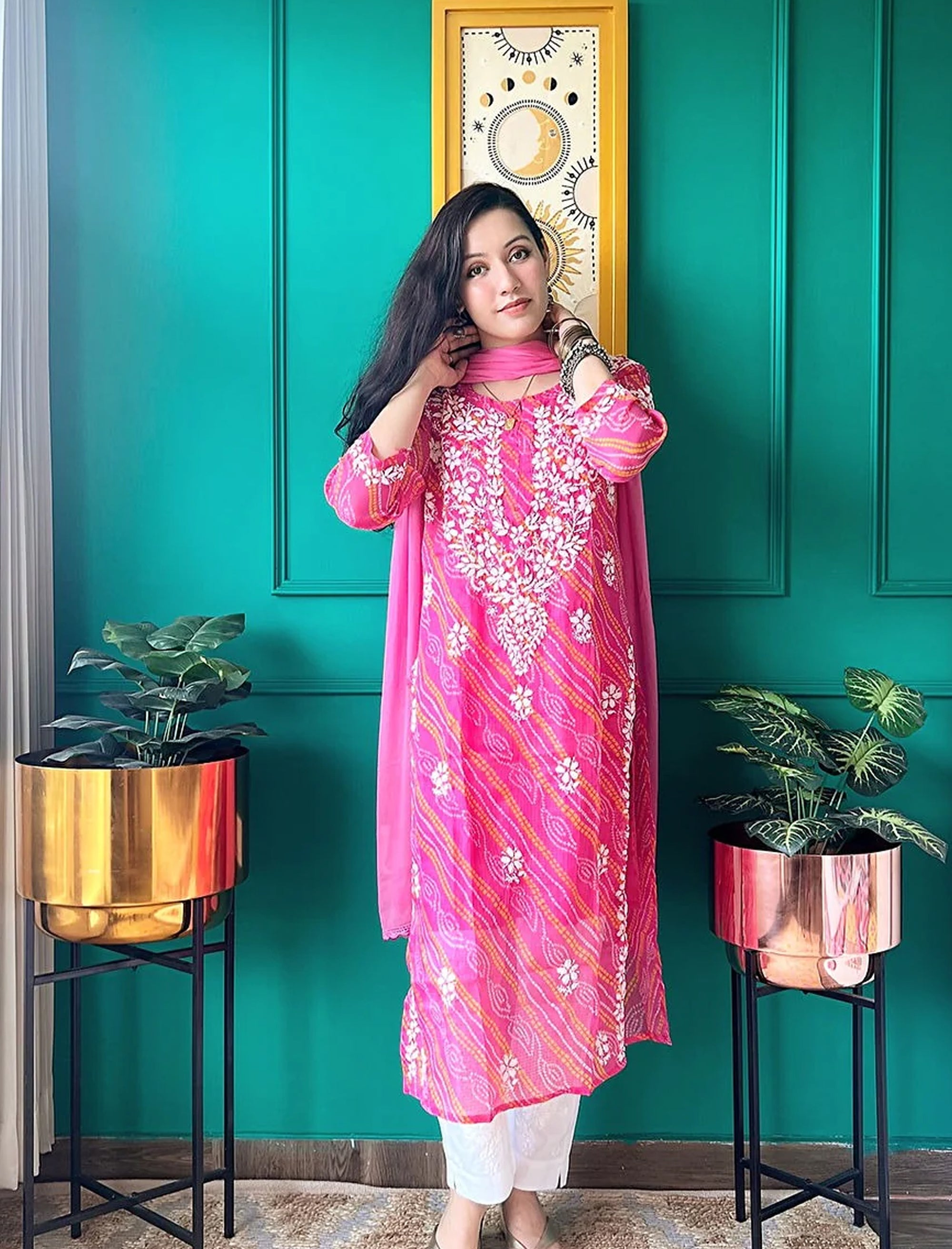 Farhad_Gulab_Bandhej-Chikan_Cotton_Kurta_shop_Namastay