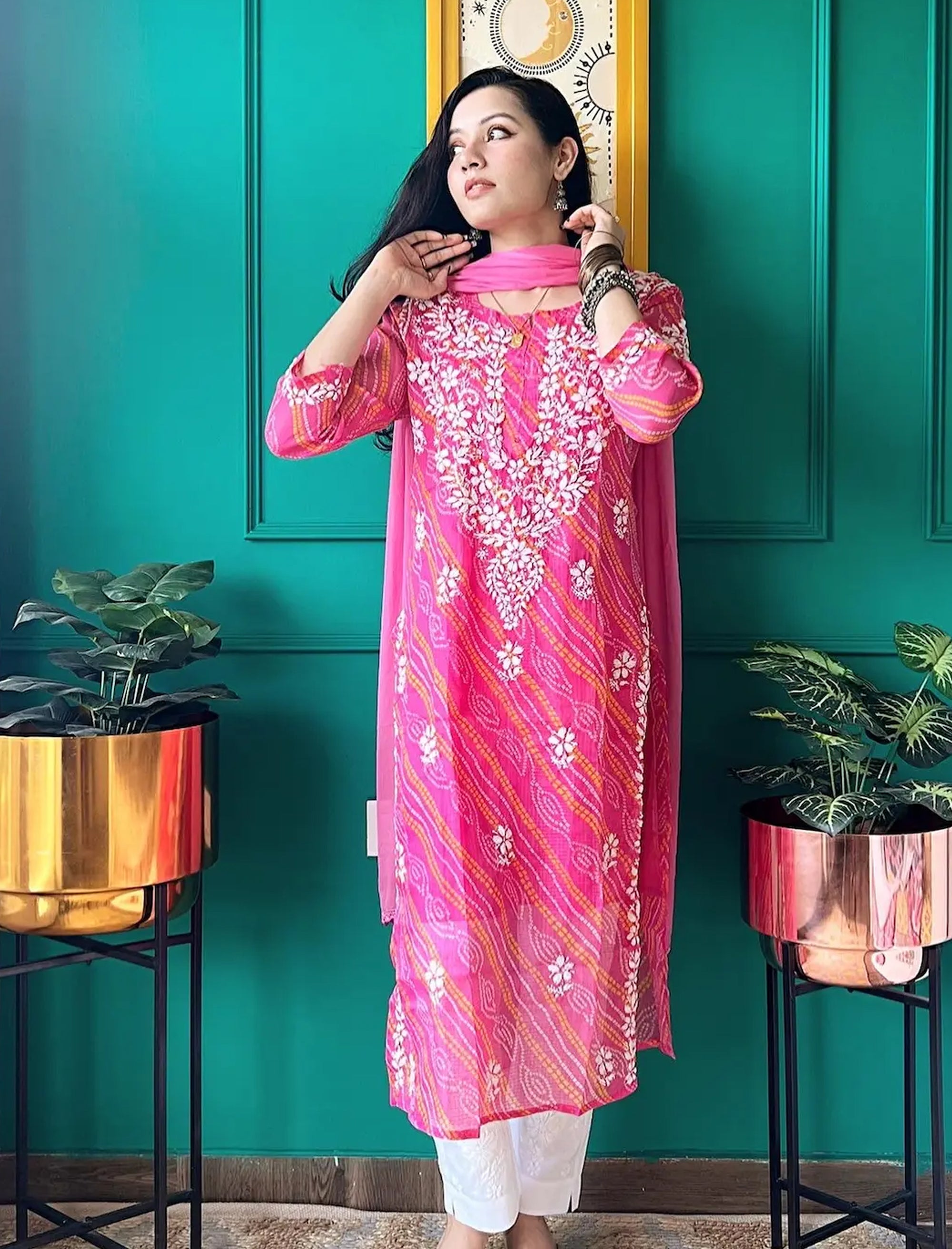 Farhad_Gulab_Bandhej-Chikan_Cotton_Kurta_shop_Namastay