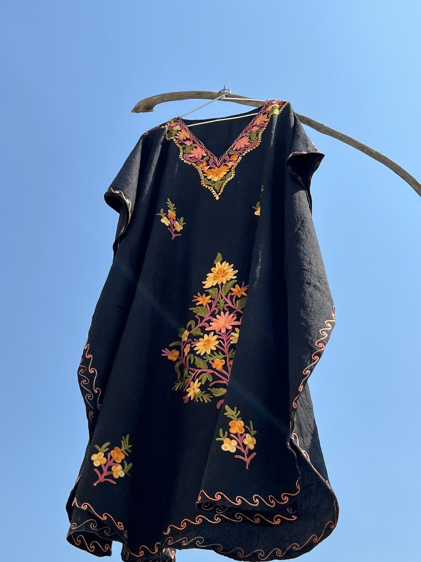 Ink Black Kashmiri Short Kaftan