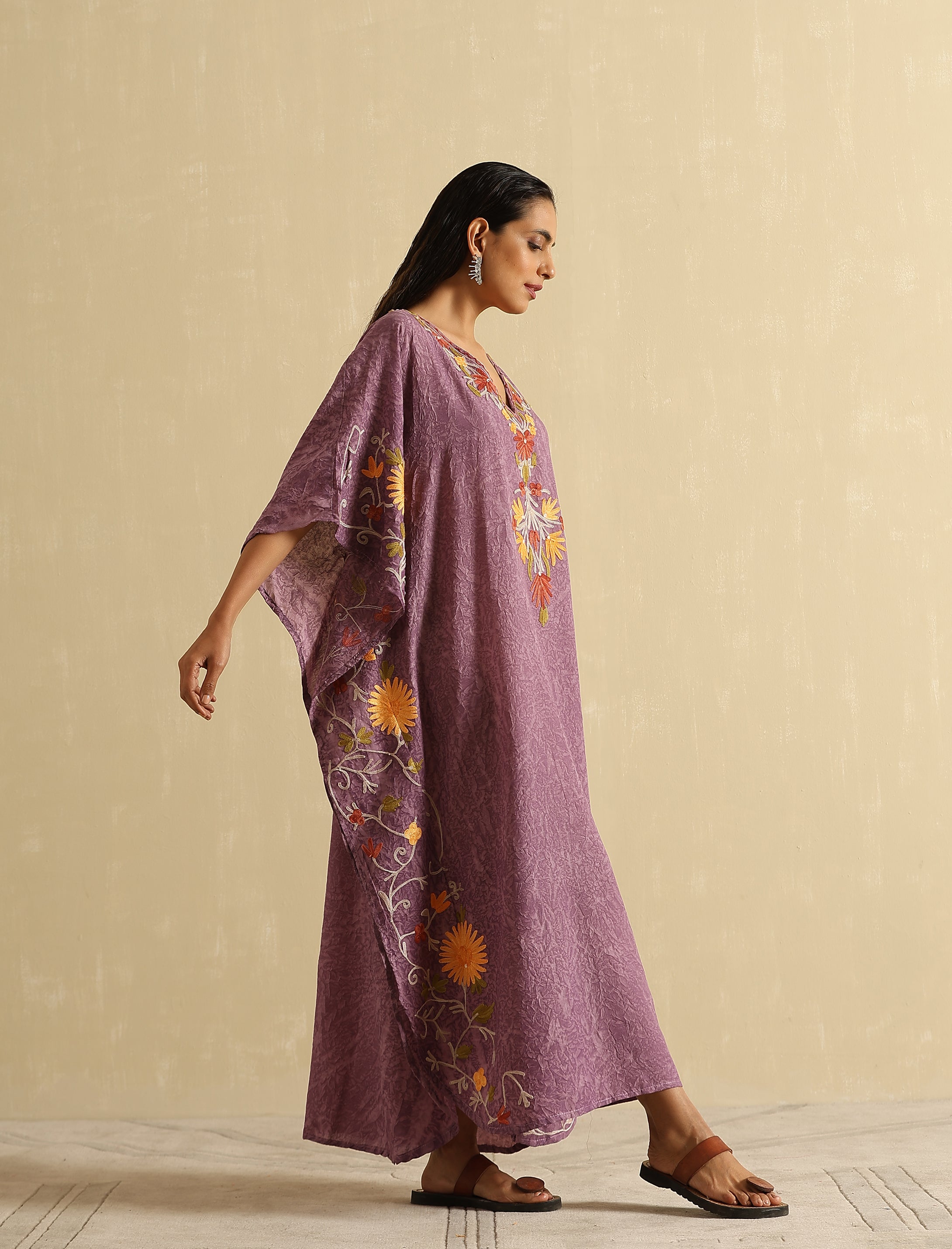 Mauve Aari Kashmiri Long Cotton Kaftan Dress For Women – Shopnamastay
