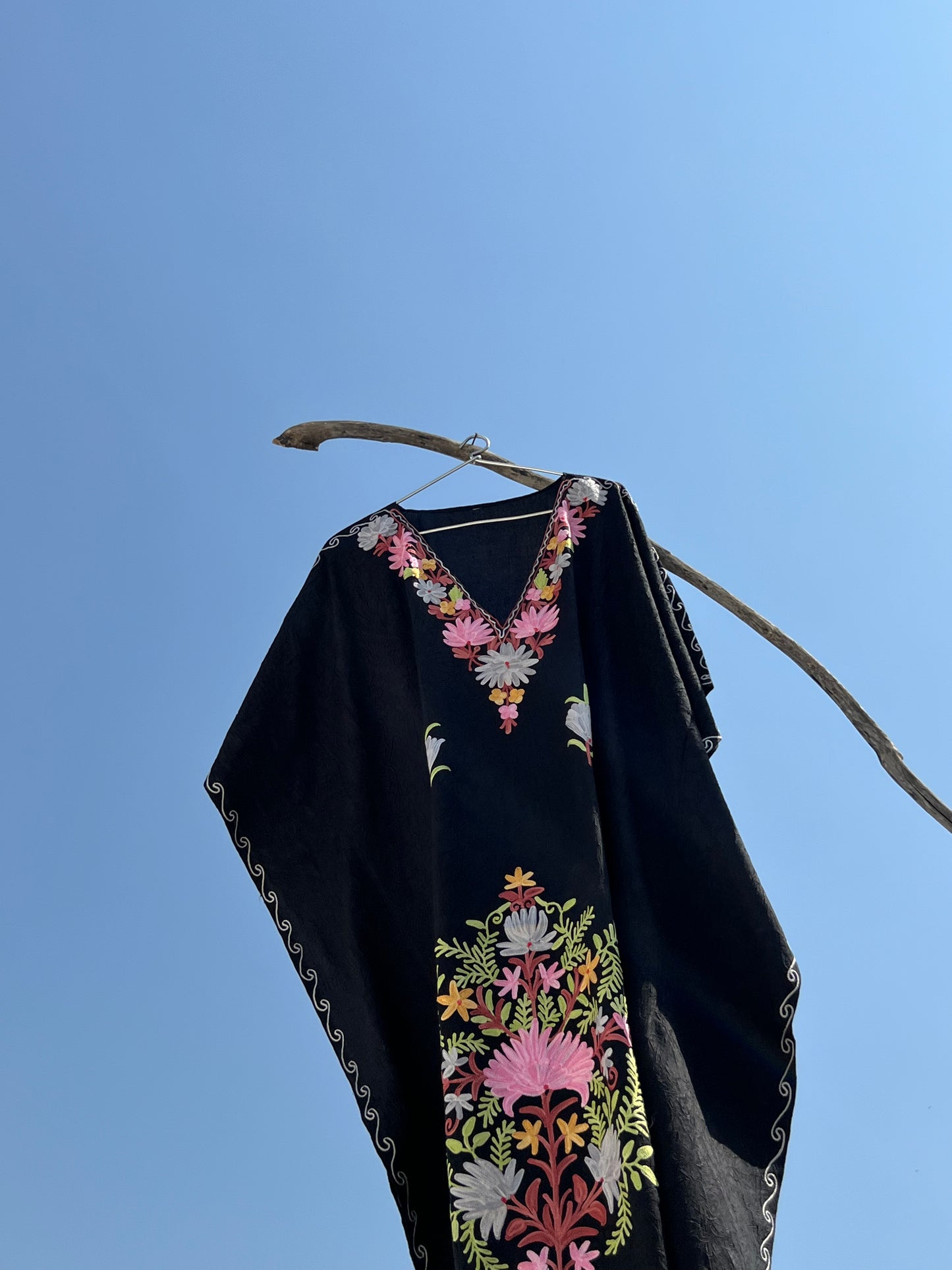 Midnight Black Kashmiri Short Kaftan